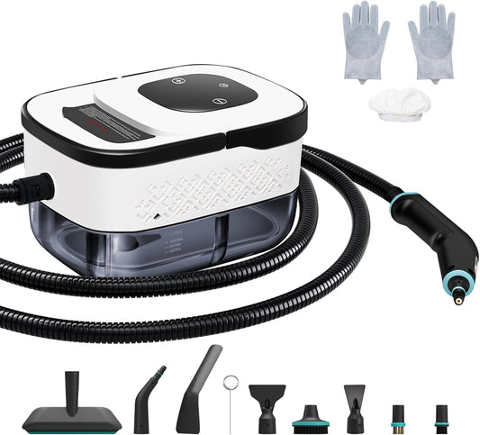 Handheld Pressurized Steam Cleaner. 4Bar for Home, Kitchen, Bathroom, 15s Heat-Up, 6 Adjustable Levels, Large 42.27oz Tank, Portable Steamer for Tile, Grout, Floor, Shower, Walls with 12 Accessories