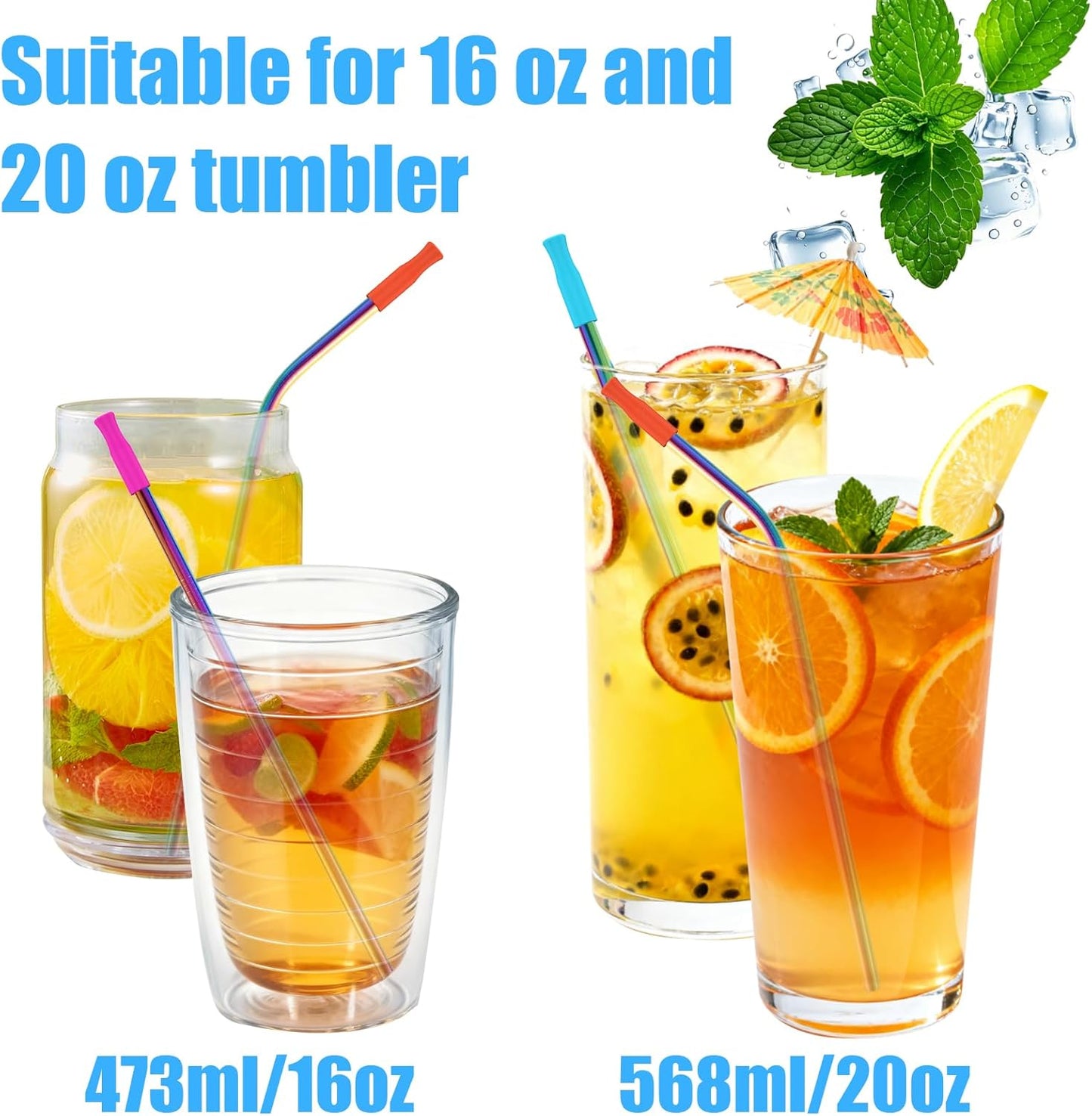 60 Pcs Color Reusable Metal Straws, Stainless Steel Drinking Straws with 60 Silicone Tip, 6 Travel Case and 12 Cleaning Brush, Suitable for 16oz and 20oz Tumblers