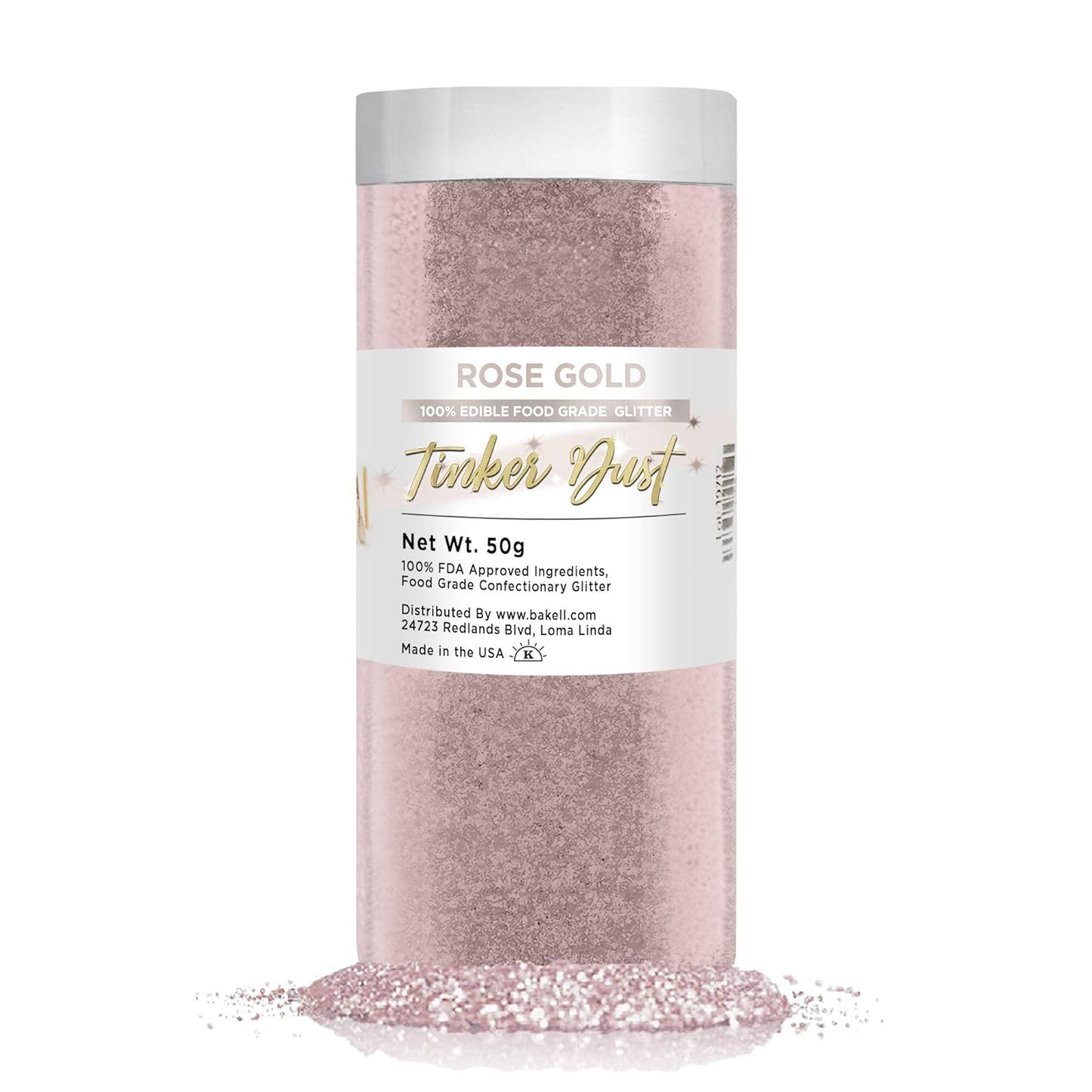 BAKELL Rose Gold Edible Glitter, 50 Grams | TINKER DUST Edible Glitter | KOSHER Certified | 100% Edible Glitter | Cakes, Cupcakes, Cake Pops, Drinks, Dessert Vegan Glitter & Dusts (50g, Rose Gold)