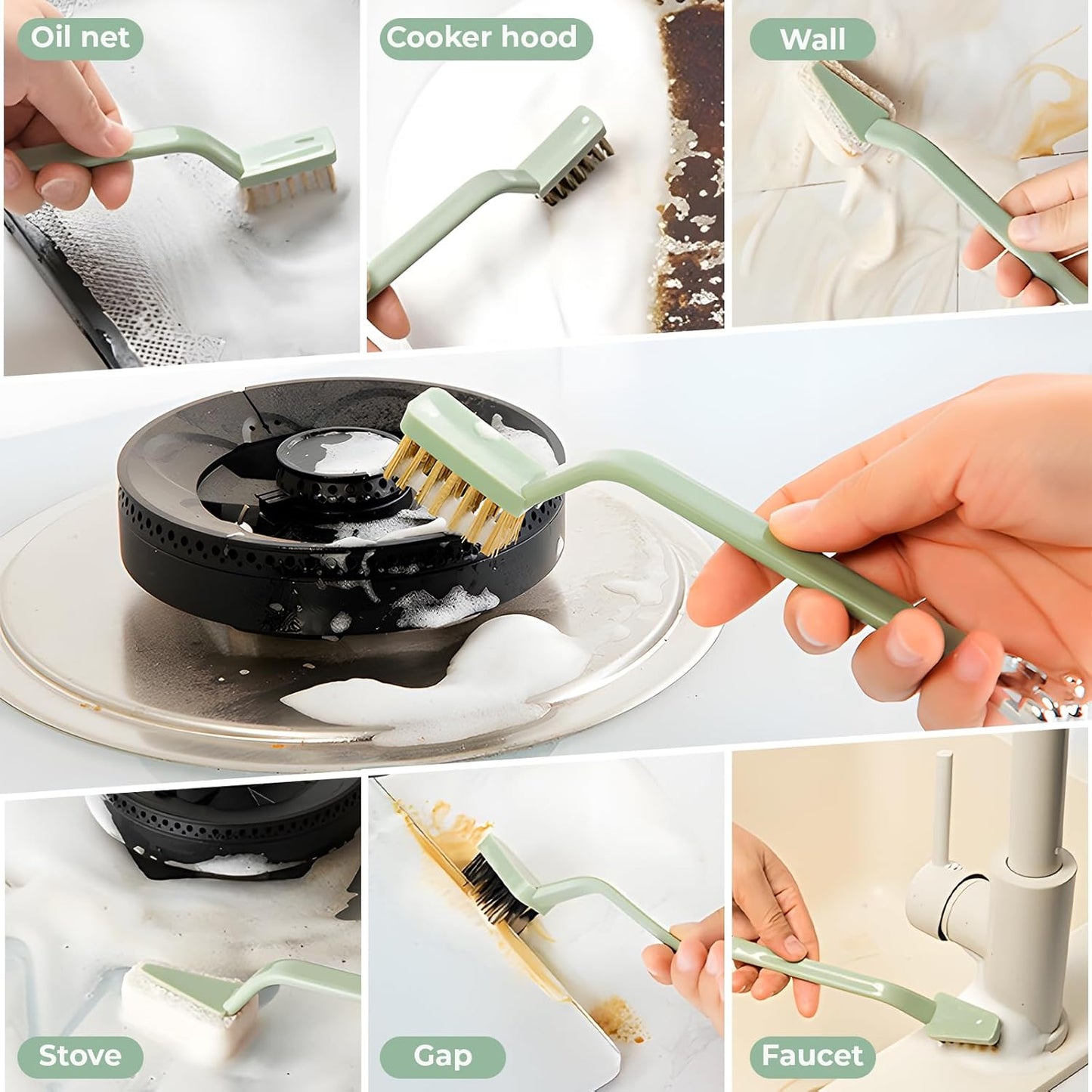 10Pack Kitchen Cleaning Brush Set,Deep Clean Gas Stove Brass Brush, Kitchen Sink Nylon Brushes,Cooktop Scraper,Stiff Bristles Rust Removing and Dust, Scrubber Brush for Range Hood Grease Grime