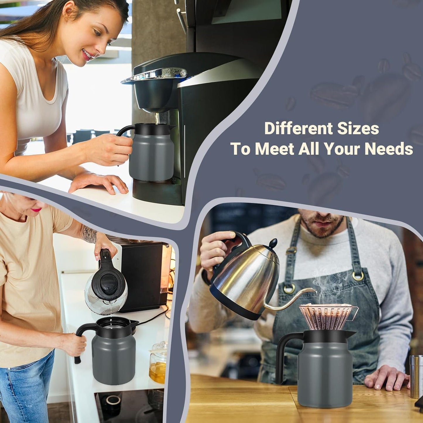 34Oz Thermal Coffee Carafe for Hot/Cold, Stainless Steel Thermos Carafes for Hot Liquids, Dustproof Insulated Hot Water Carafe for Party/Home,Charcoal