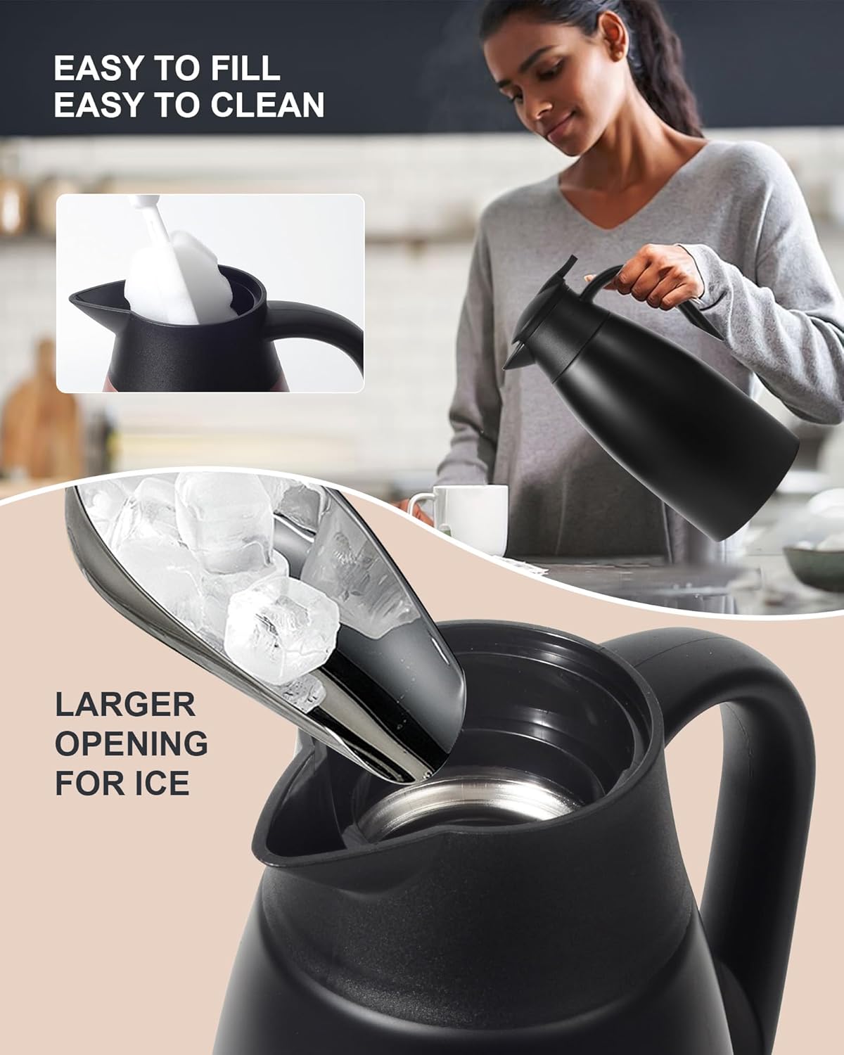 70 Oz Thermal Coffee Carafe for keeping hot, 2 PCS Airpot dispenser, Insulated Stainless Steel Vacuum Thermal Pot for Coffee, Hot Water,Keep Hot 12 Hours (black+red)