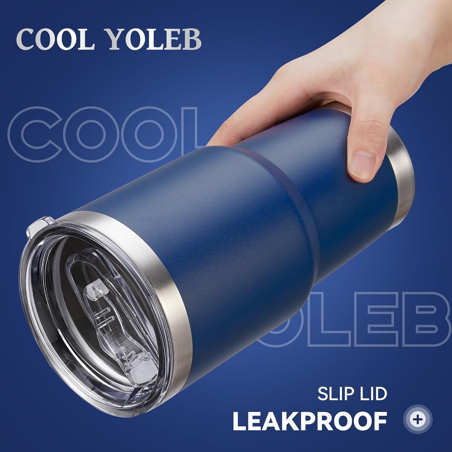 30 oz Tumbler with Lid Stainless Steel Tumblers Vacuum Insulated Cup Reusable Powder Coated Travel Mug Double Wall Leak Proof Portable Cups Keep Cold Drinks for 12 Hours, Navy, 1 Pack