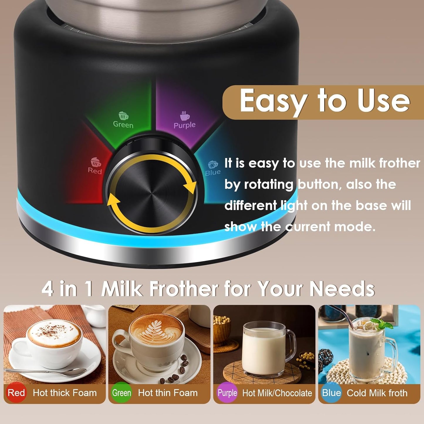 Milk Frother and Steamer, 16.9 OZ Milk Frother for Coffee, 4 in 1 Frother Separable Easy to Use and Clean, Durable Safe Silent Working for Coffee, Latte, Cappuccino Hot Chocolate, Black