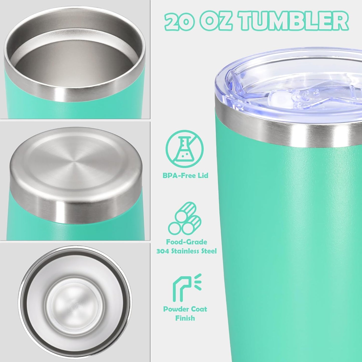 20oz Tumbler Stainless Steel Tumbler Cup with Lid Vacuum Insulated Double Wall Travel Mug, Durable Powder Coated Travel Coffee Tumbler Mug for Hot & Cold Drinks, Light Blue,4 Pack