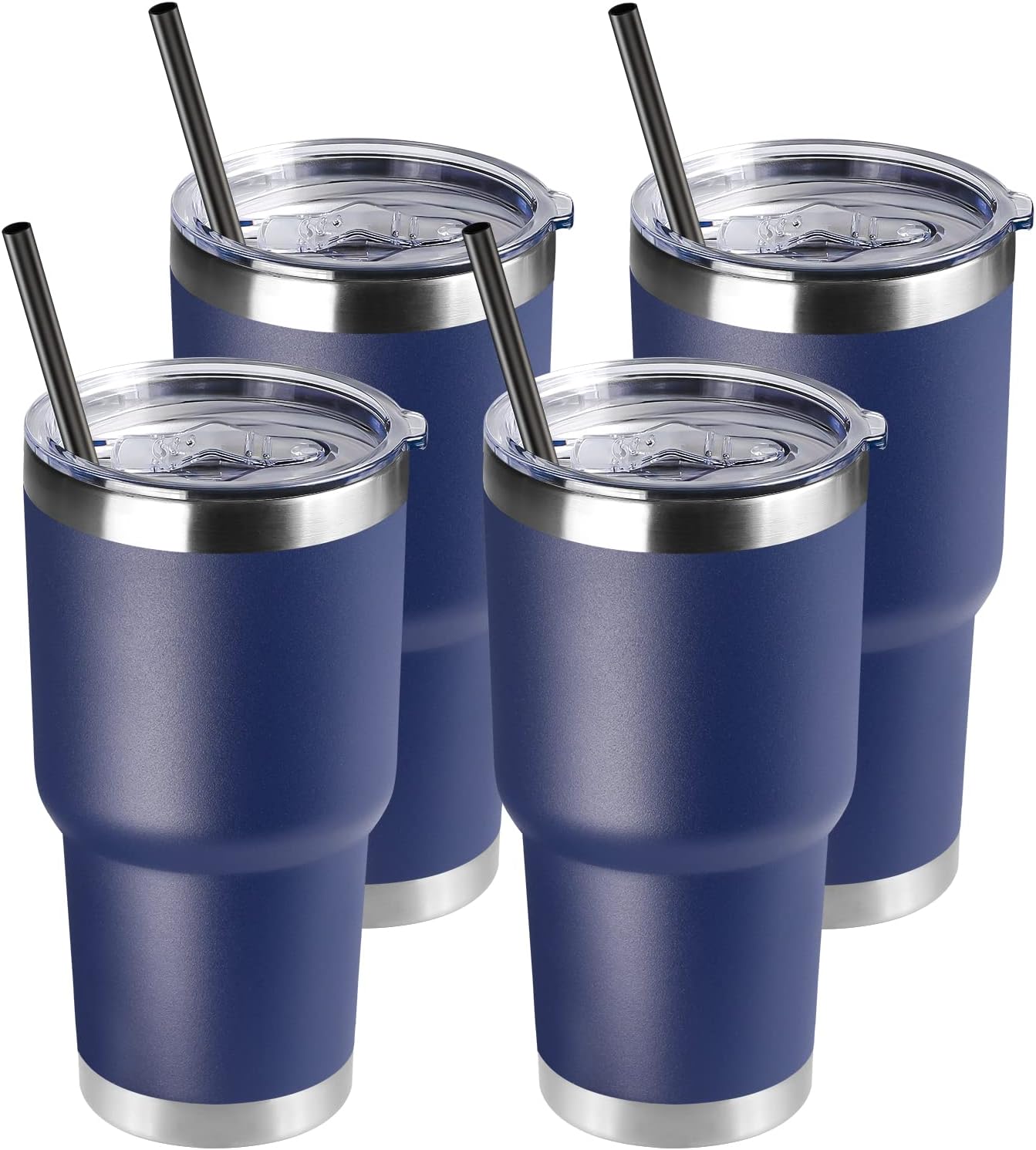 DOMICARE 30 oz Tumbler with Lid and Straw, Stainless Steel Tumblers Bulk, Insulated Vacuum Double Wall Travel Coffee Mug, Durable Powder Coated Tumbler Cups (Navy, 4)