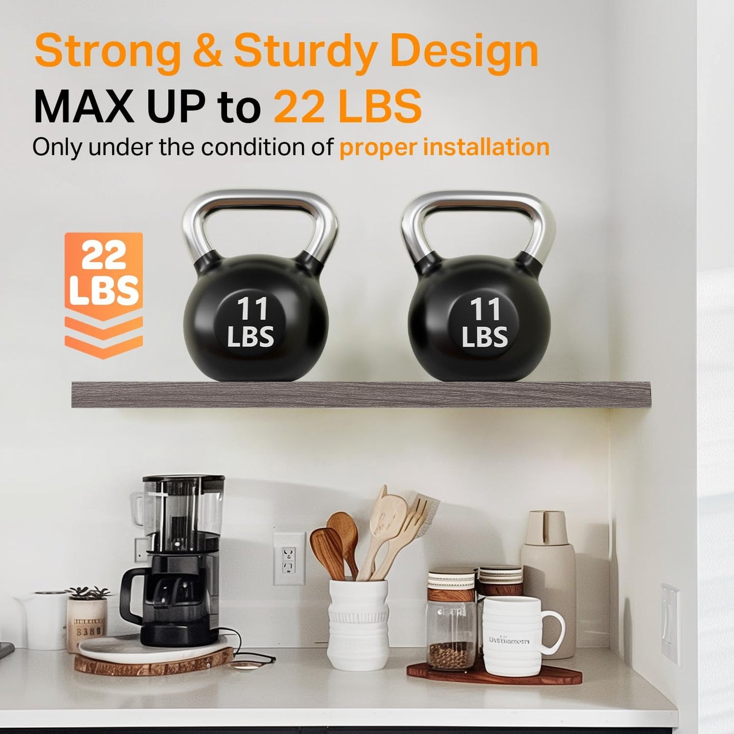 BAYKA Floating Shelves, 22.5" Rustic Wood Wall Mounted Shelves for Bathroom, Bedroom, Living Room, Kitchen, Hanging Shelf for Books/Storage/Decor (Grey,Set of 2)