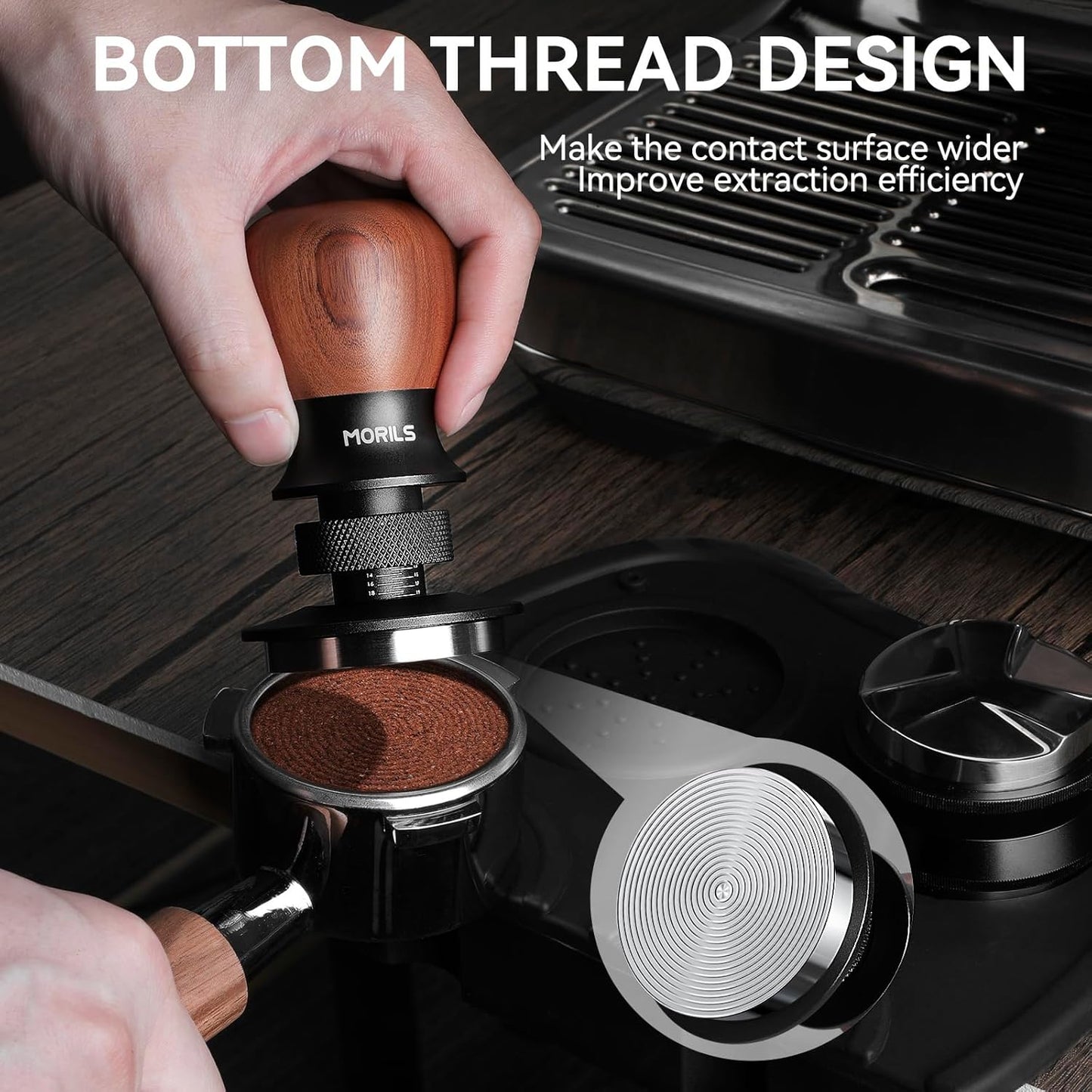 Espresso Tamper 53.3mm, Coffee Tamper with Spring Loaded Tamper, Adjustable Depth, Stainless Steel Base Espresso Coffee Tamper Fits for All 51mm 52mm Espresso Machine.