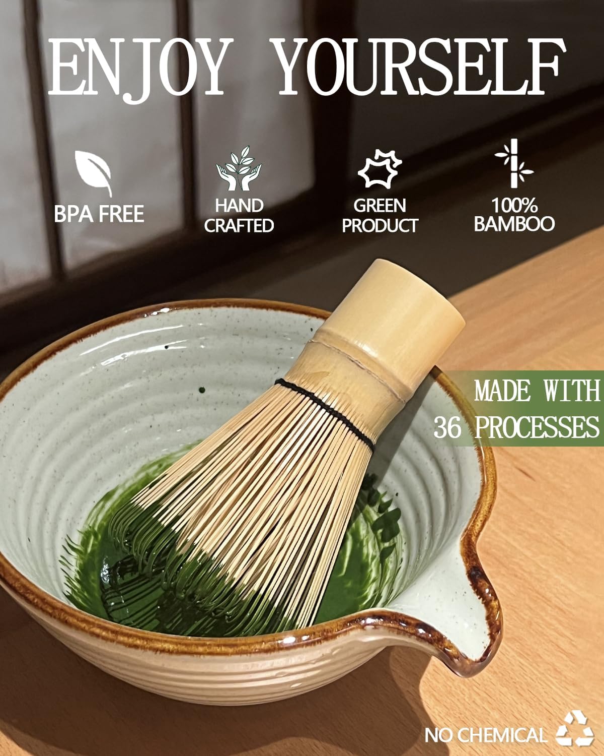 Matcha Whisk, Matcha Bamboo Whisk, Matcha Whisk Set for Matcha Powder Handcrafted Organic Traditional Japanese Chasen, 100-Prong Matcha Stirrer Wisk Mixer Brush for Authentic Tea Preparation