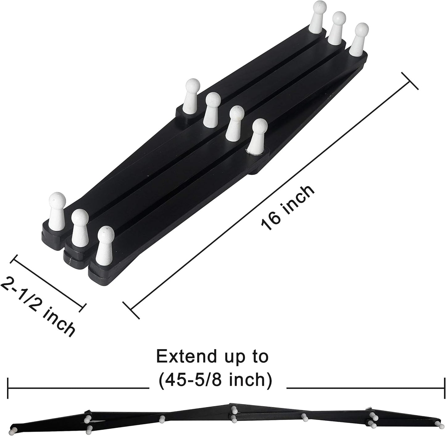 Dseap Accordian Wall Hanger: 16” High Wooden Wall Expandable Coat Rack, Hat Rack Holder, Accordion Hook for Baseball Caps, Coats, Mugs, 10 Peg Hooks, Black & White