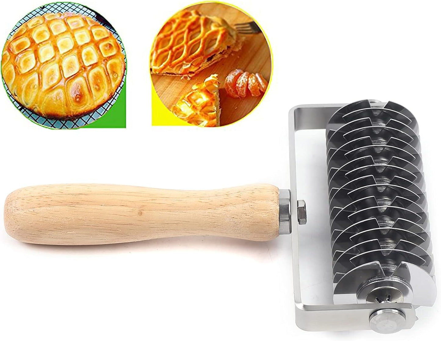 Lattice Roller Cutter Stainless Steel Lattice Pastry Cutter with Wood Handle, Dough Lattice Roller, Tool Kitchen Roller Cutter for Making Biscuits, Bread, Pizza, Cookie, and Pastry
