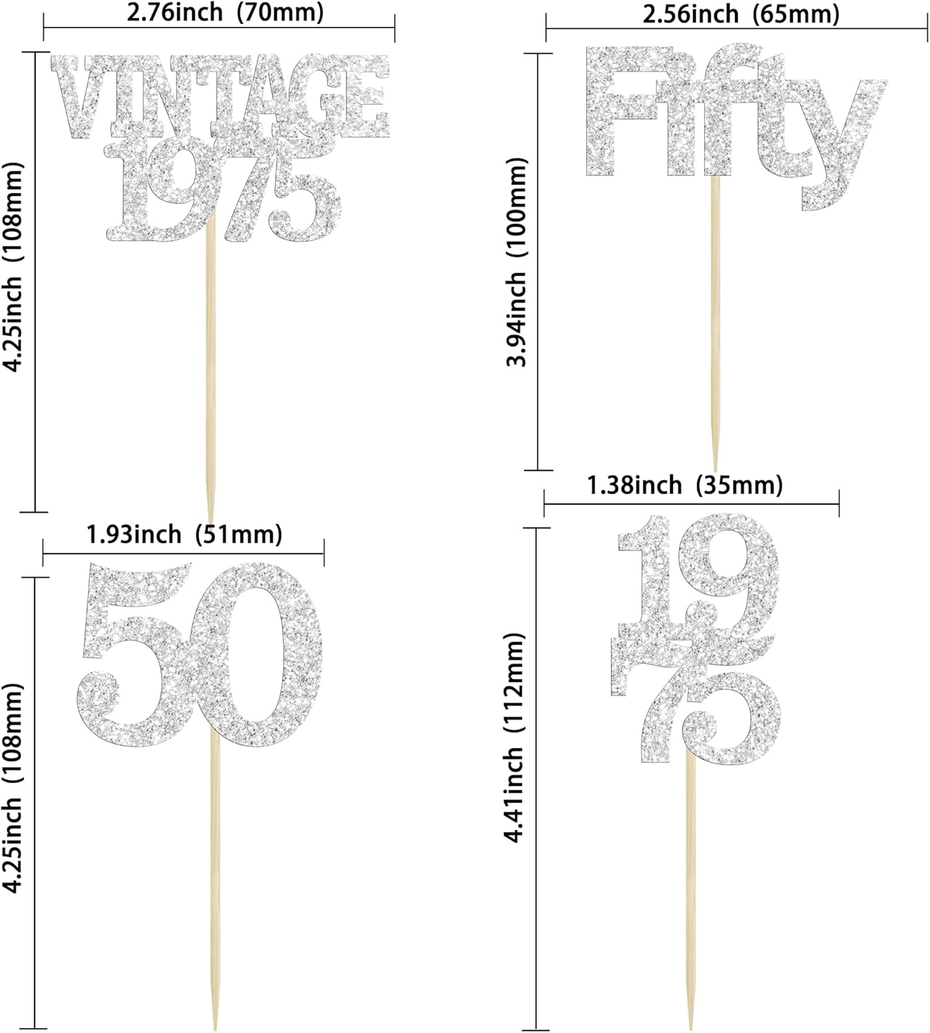 Gyufise 24Pcs 50th Birthday Cupcake Toppers Cheers to 50 Fabulous Fifty Vintage 1975 Cupcake Picks 50th Birthday Wedding Anniversary Party Cake Decorations Supplies Silver