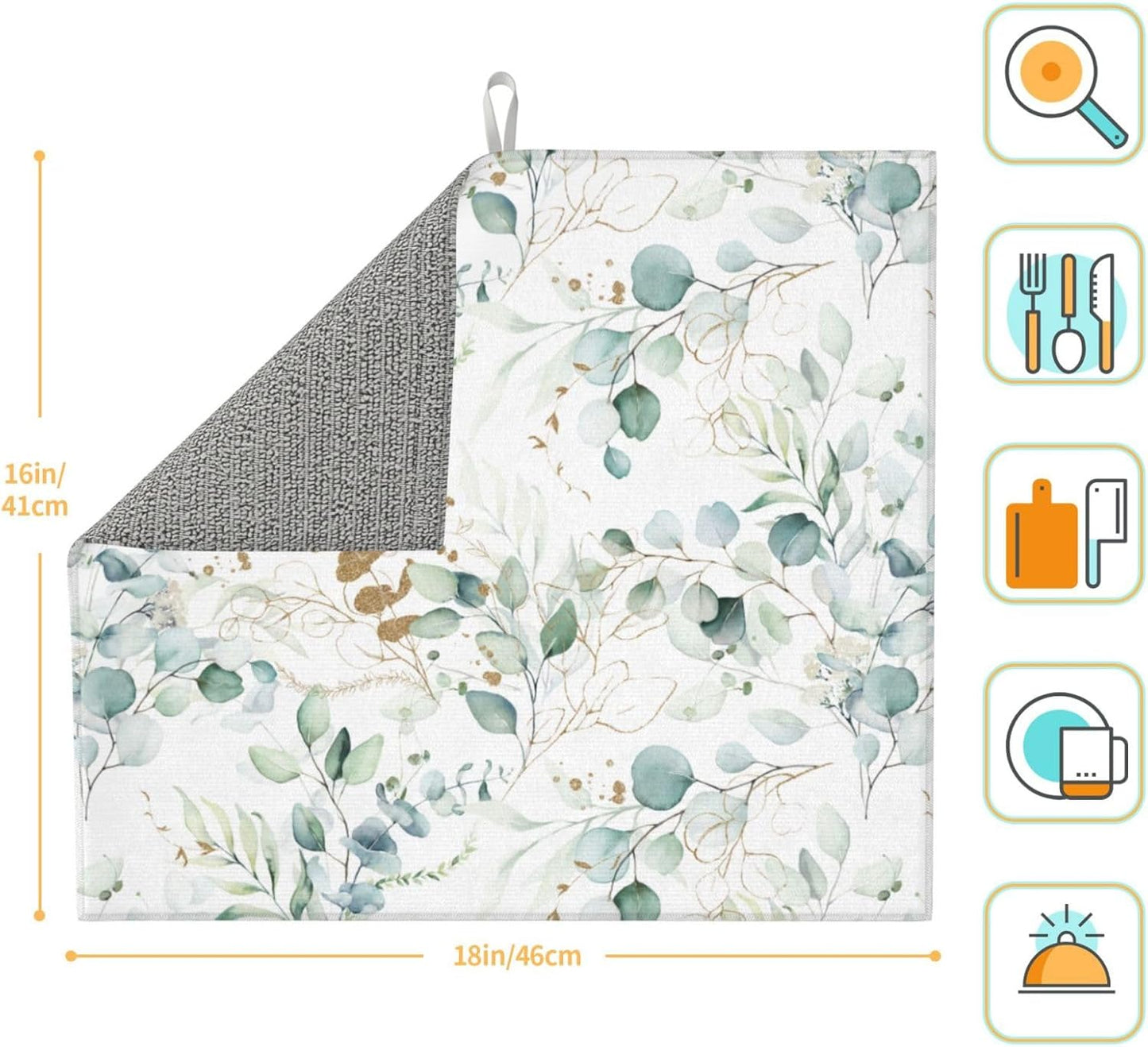 Plants Flowers Dish Drying Mat, Highly Absorbent Microfiber Kitchen Counter Pad Reusable Washable, 16*18"