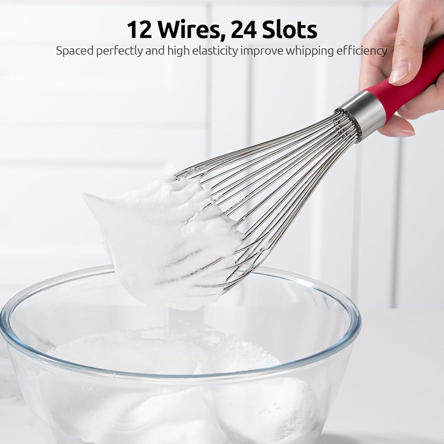 U-Taste Balloon Whisk for Cooking: 18/10 Stainless Steel Kitchen Wire Whisk, 12in Large Heavy Duty Egg Beater, Manual Mixing Tool with 12 High Flex Wires for Stirring, Blending Sauce (Red)