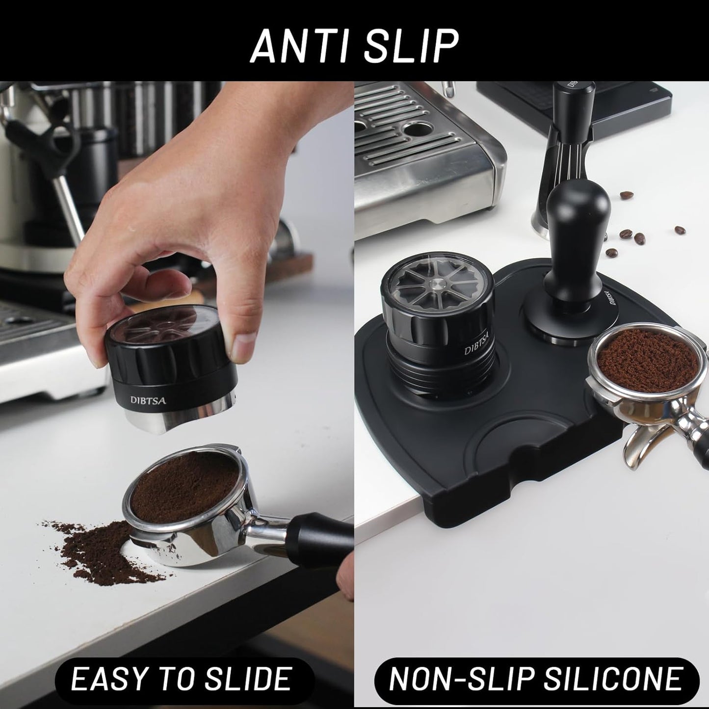 Espresso Tamping Mat, Silicone Coffee Tamper Mat with Corner Edge Tamp Support Station for Countertop, Barista Tools, Espresso Accessories, Large, Black