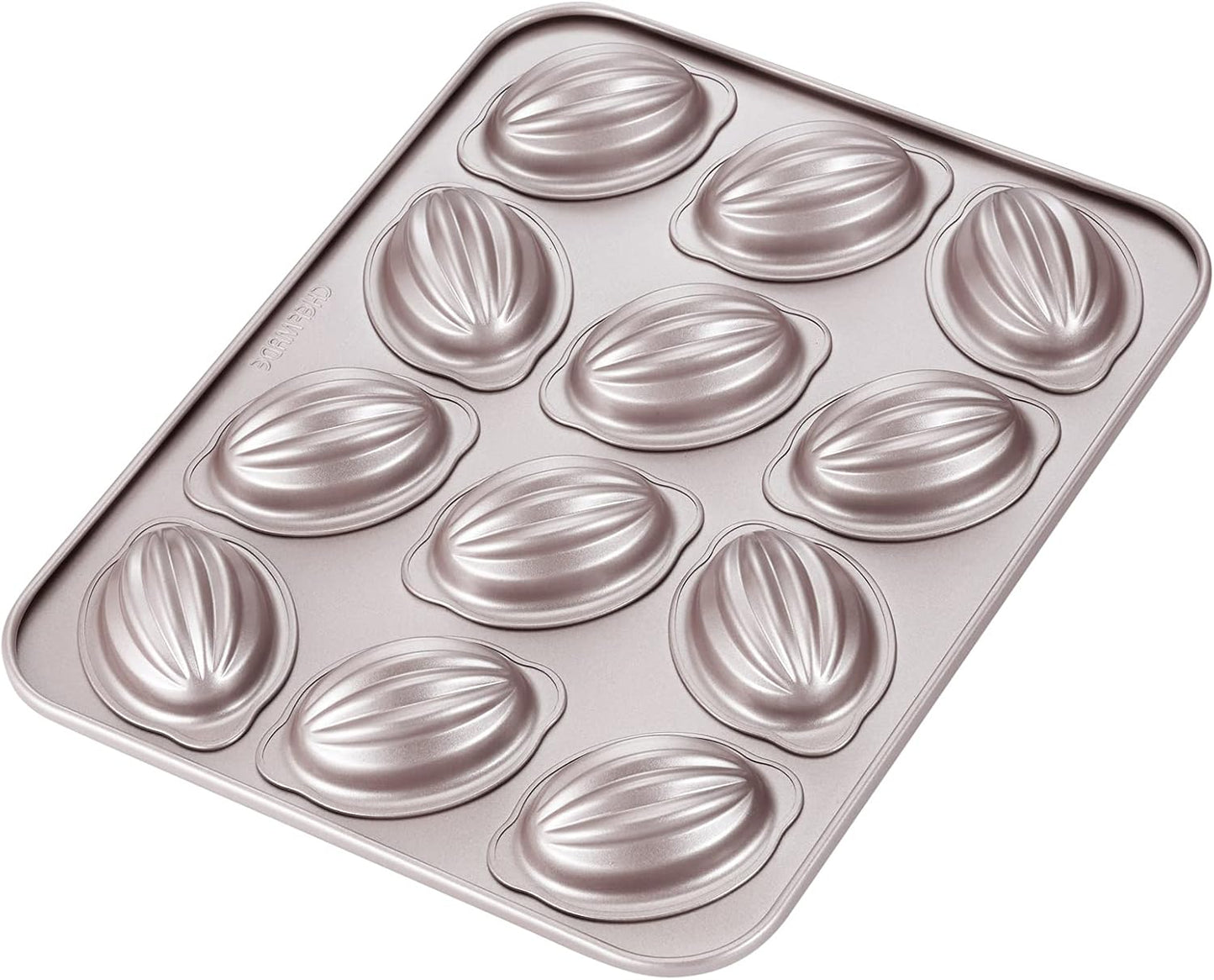 CHEFMADE Muffin Cake Pan, 12-Cavity Non-Stick Rugby-Shaped Bakeware for Oven Baking (Champagne Gold)