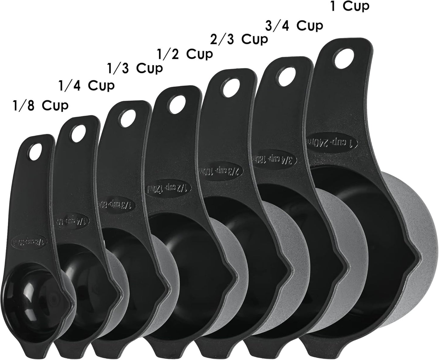 Measuring Cups and Spoons Set 15, 7 Plastic Measuring Cup Spoon Set, 7 Spice Long Handle Measuring Spoons with 1 Leveler for Kitchen and Baking, Dry Metric Measure Cups & Spoons Black