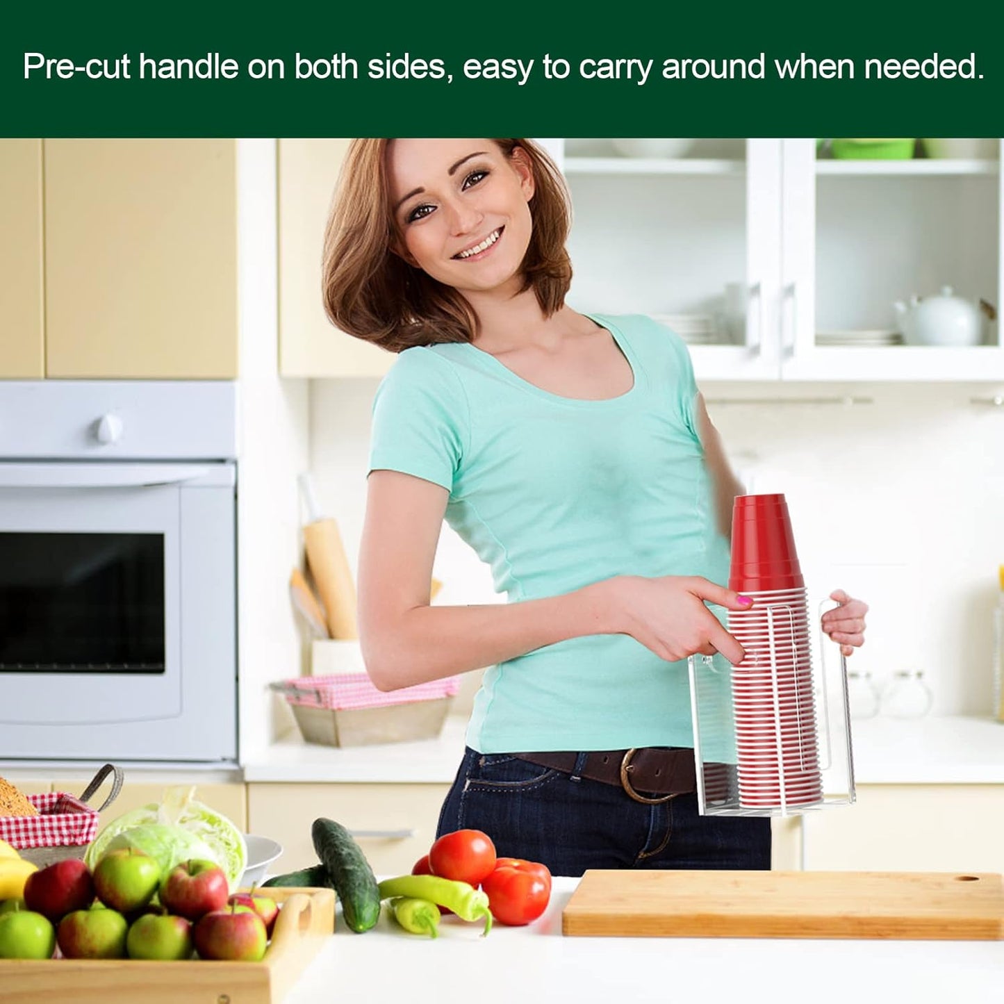 Disposable Coffee Cup Dispenser with Handles, Countertop or Wall Mount Hot/Cold Drink Cup and Lid Holder - Bathroom/Kitchen/Office Acrylic Cup Lid Storage Organizer (1 Compartment, Clear)