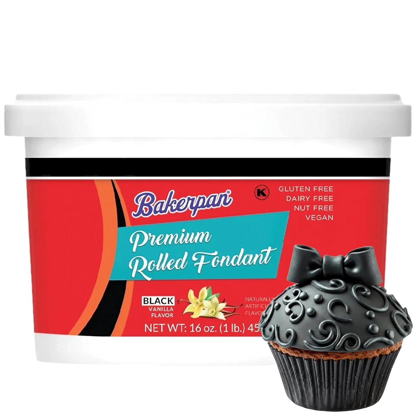 Bakerpan Premium Rolled Black Fondant for Cake Decorating - 1 Pound, Vanilla Flavor