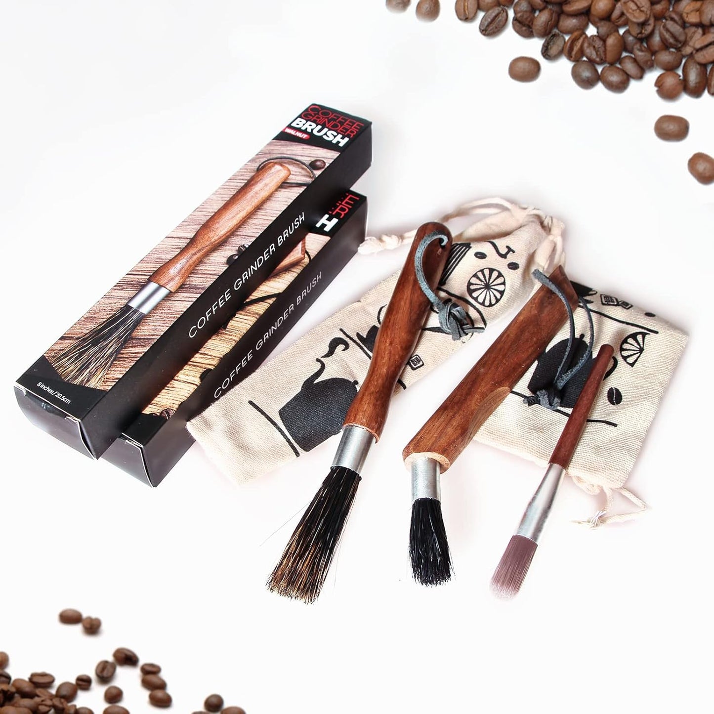 3PCS Professional Coffee Brush, Coffee Grinder Brush Set, Natural Boar Bristles Black Walnut Handle Espresso Machine Cleaning Tool, Coffee Cleaner Brushes Coffee Tool for Barista Home Kitchen