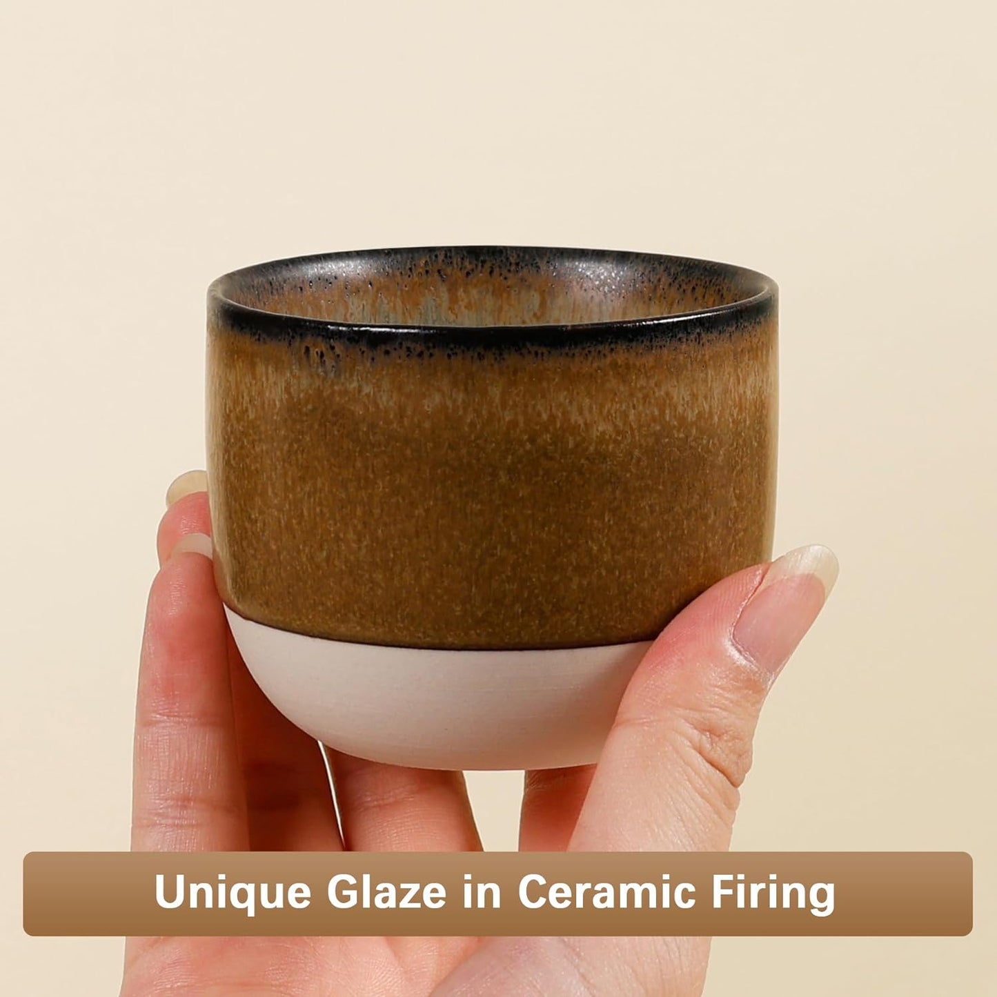 Ceramic Espresso Cups Set of 4, Double Walled Espresso Coffee Mugs for Nespresso Cups, Special glazed Demitasse Cups Expresso Coffee Cup for Espresso Machine (Brown)