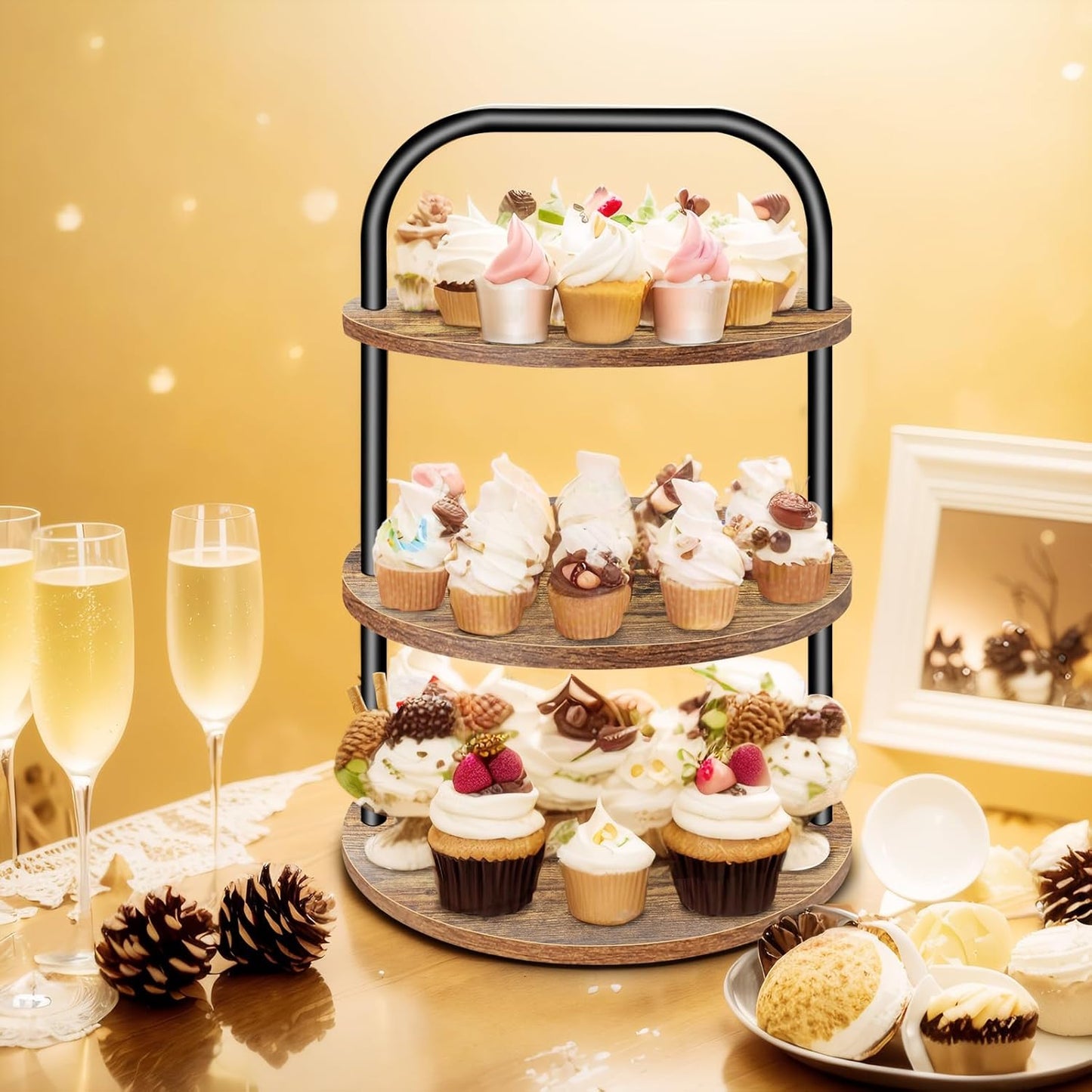 Cupcake Stand for 50 Cupcakes, 3 Tier Wooden Cupcake Stand Large Cupcake Stand Dessert Table Display Set Cupcake Tower Serving Trays for Party Supplies Vendor Display Farmhouse Decor