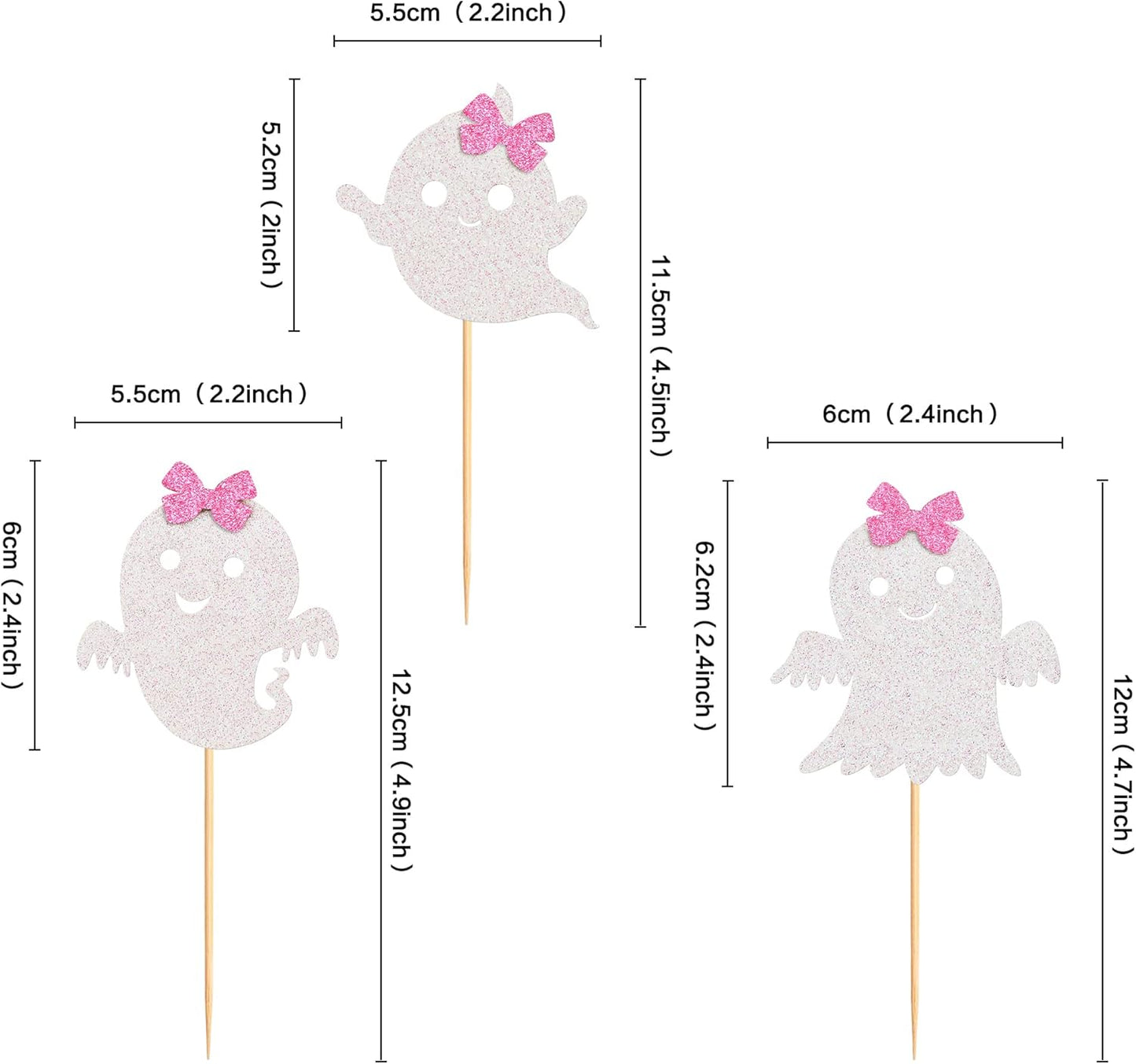 24Pcs Ghost Cupcake Toppers - Pink & White Halloween, Baby Shower, Ghost & Gender Reveal Decorations