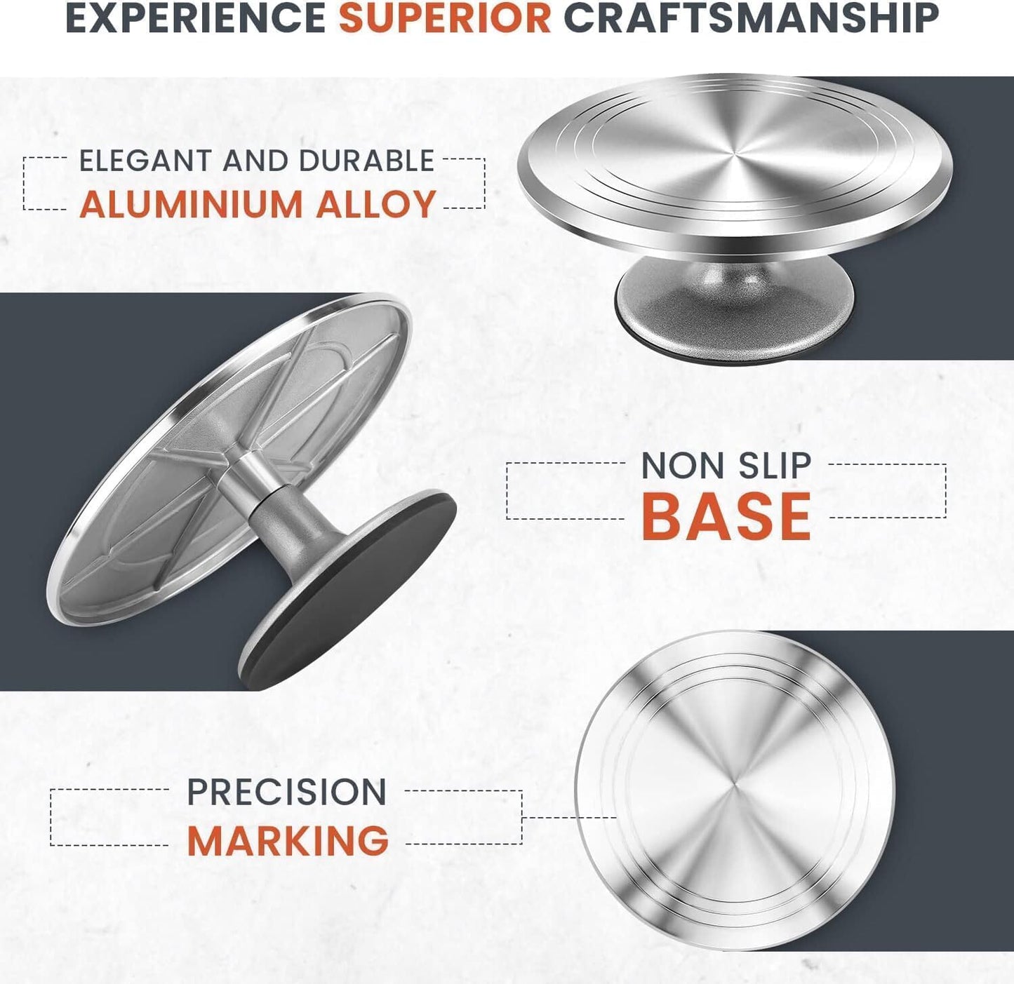 RFAQK 50PCs Cake Decorating Supplies Kit with 12" Aluminum Rotating Cake Turntable Stand, Professional Leveler, Straight & Offset Spatulas, 10 Numbered Icing Tips & Bags