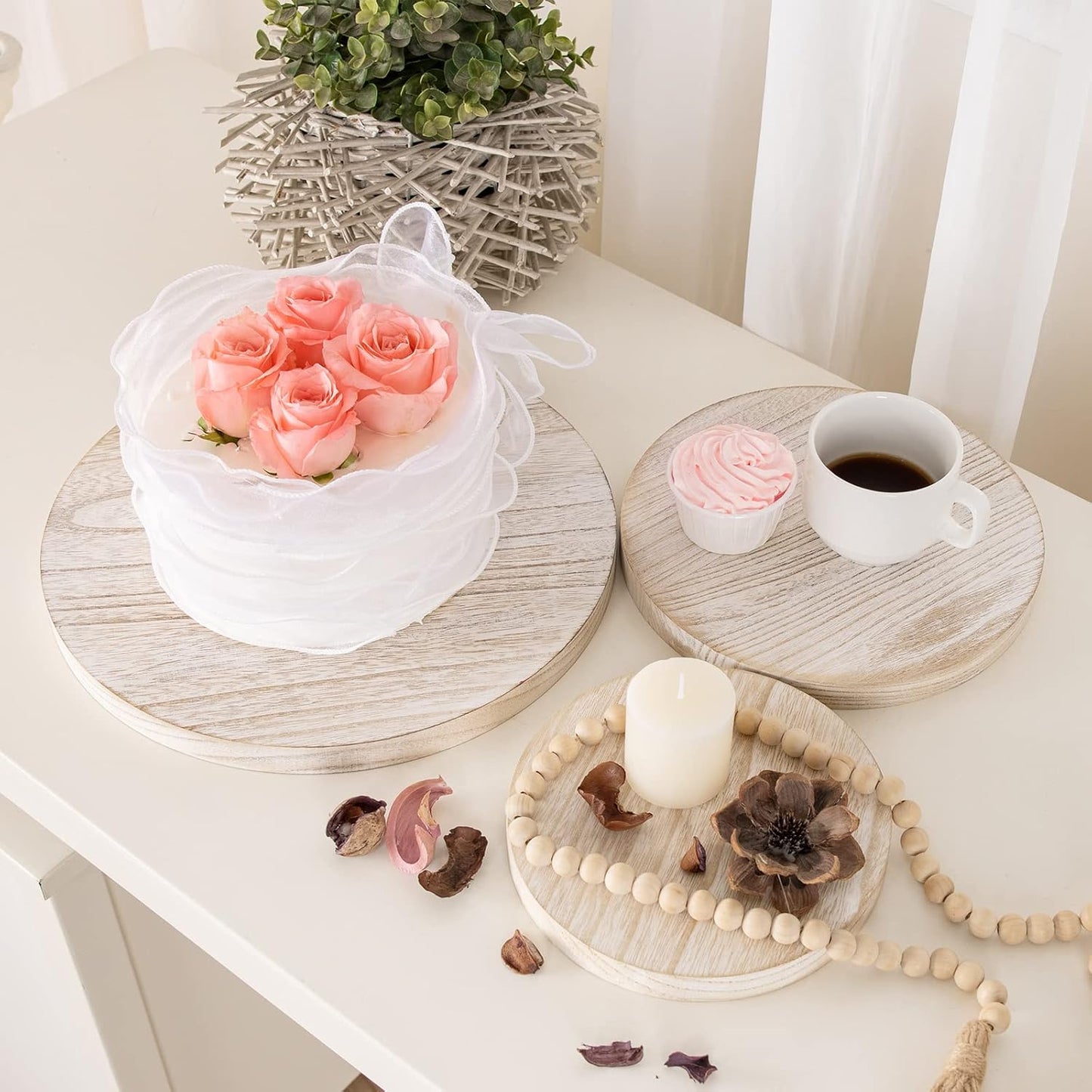 3 Tier Cupcake Stand Round,Wood Cake Stand with Tiered Tray Decor,Rustic Cake Stand for 24 Cupcakes,Cupcake Display for Home Tea Party, Birthday, Wedding, Farmhouse Decor