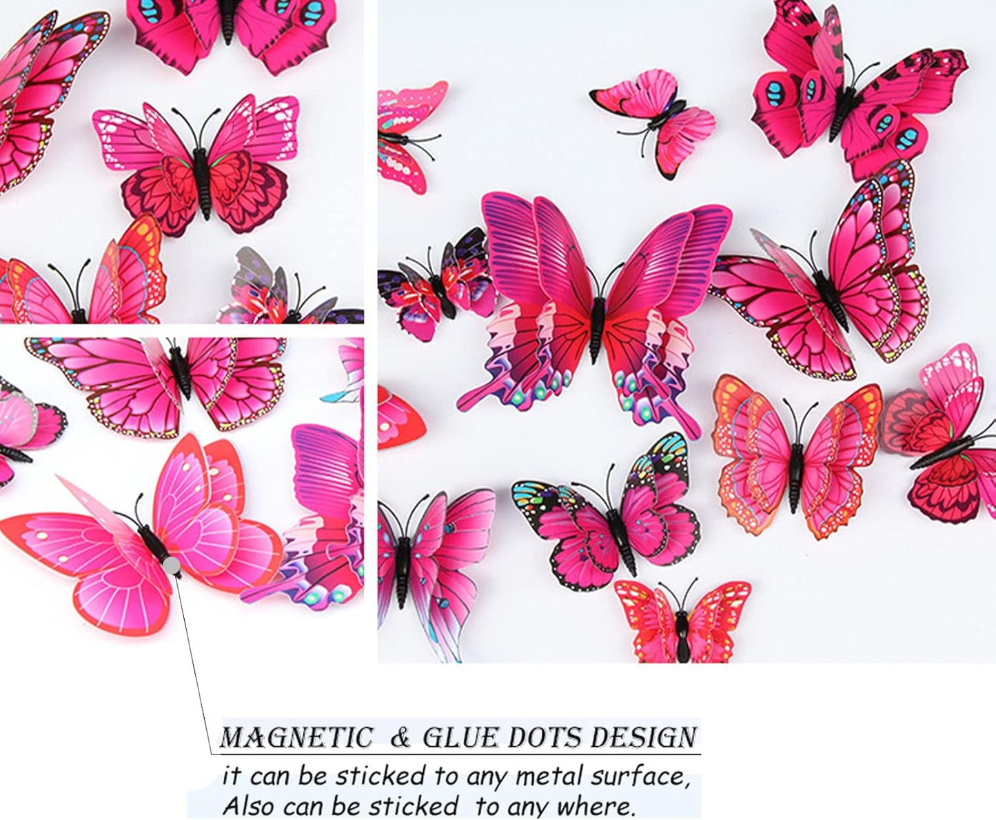 Butterfly Wall Decor 24/48 PCS, 3D Butterflies Stickers for Party Decorations with Magnets (Purple&red, 48)