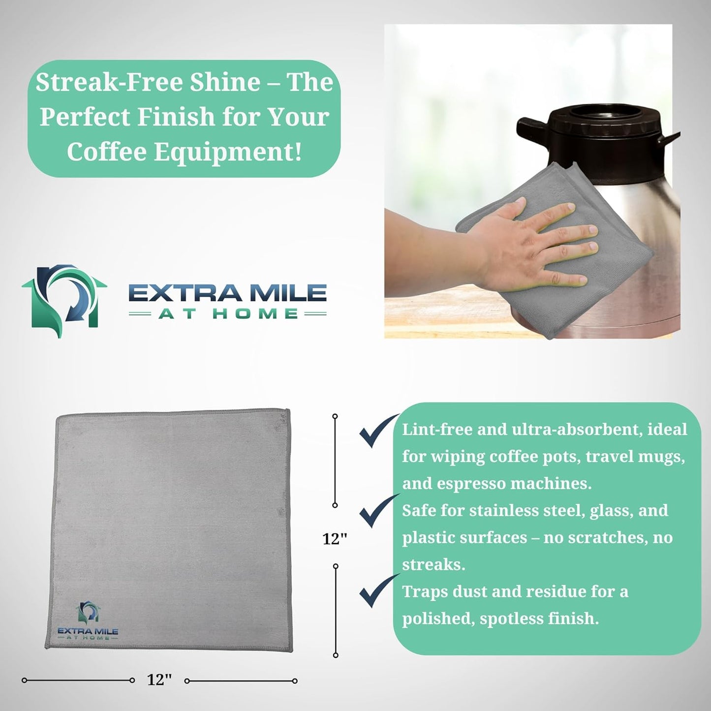 Coffee Maker Cleaning Kit 2 Bottles Heavy-Duty Descaler, Crevice Brush & 12"x12" Microfiber Cloth Removes Stains & Residue from Drip Coffee Pots, Espresso Machines