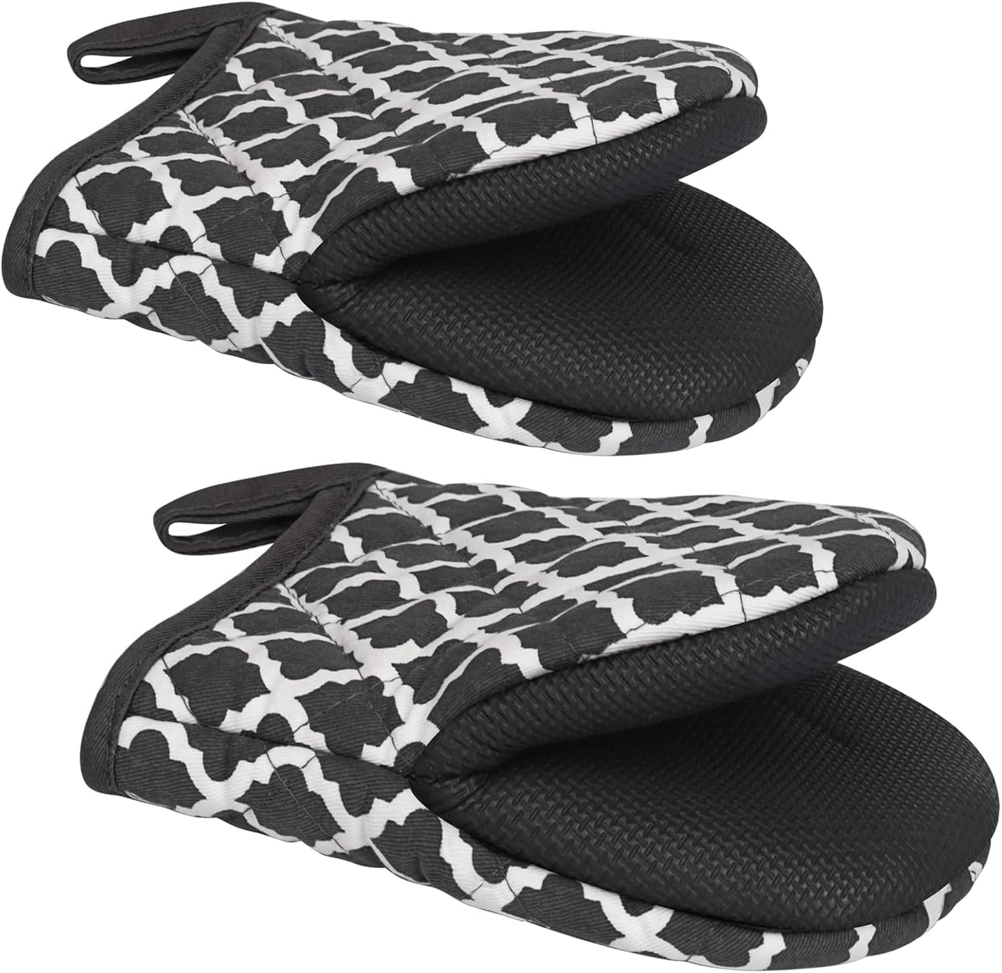 Qulable 1 Pair Short Oven Mitts - Silicone Kitchen Oven Gloves High Heat Resistant 500℉, Mini Oven Mits with Non-Slip Grip Surfaces and Hanging Loop for BBQ, Baking, Cooking and Grilling (Dark Gray)