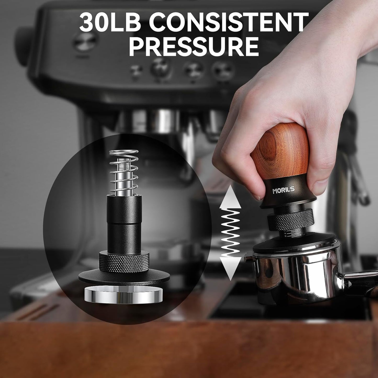 Espresso Tamper 51mm, Coffee Tamper with Spring Loaded Tamper, Adjustable Depth, Stainless Steel Base Espresso Coffee Tamper Fits for All 51mm 52mm Espresso Machine