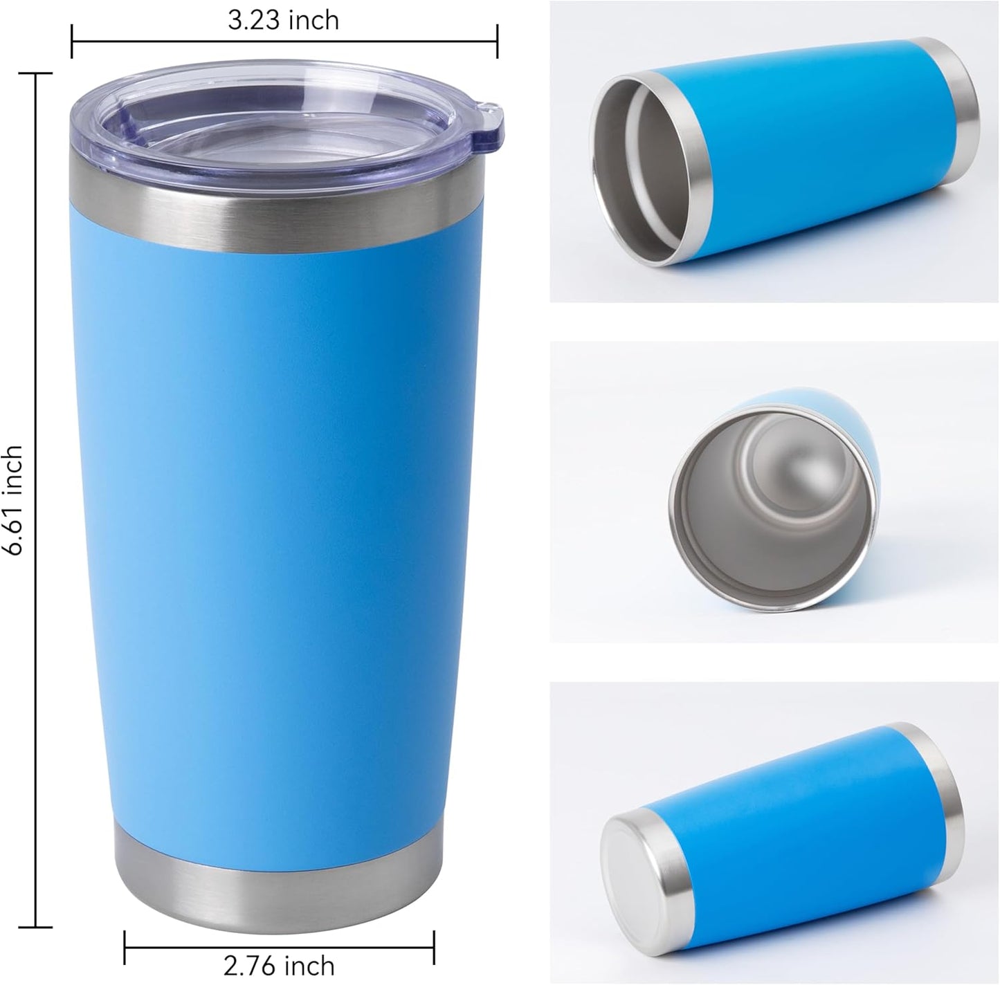 HASLE OUTFITTERS 20oz Stainless Steel Tumblers Bulk, Insulated Travel Cup with Lid, Double Wall Vacuum Coffee Mug for Cold & Hot Drinks 8 Pack, Royal Blue