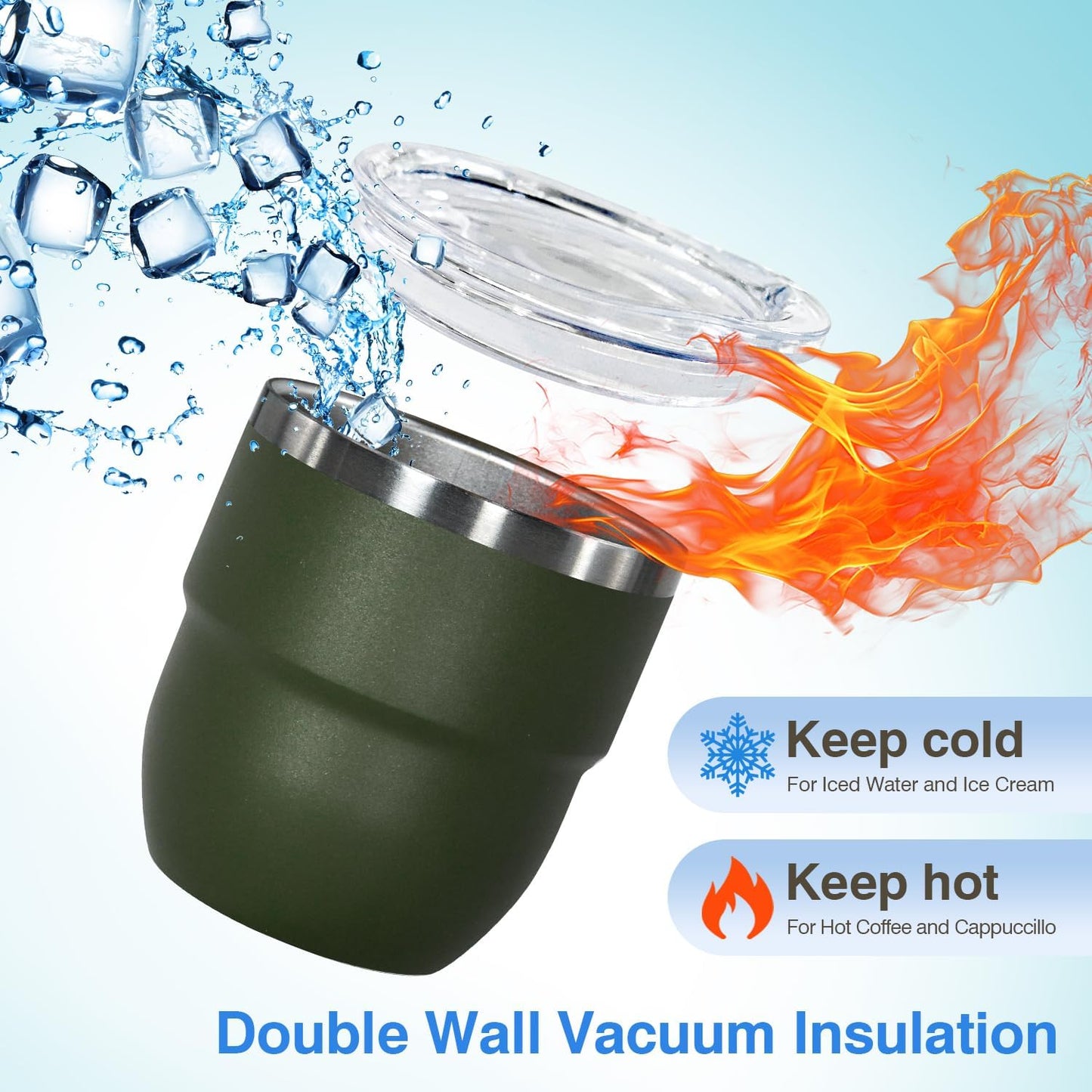 4oz Stackable Cup, Vacuum Insulated Espresso Cup Set of 6, Espresso Shot Cup for Coffee, Double Wall Stainless Steel Mini Tumbler Shot Glasses with Straw and Lid (A-green6P, 4oz)