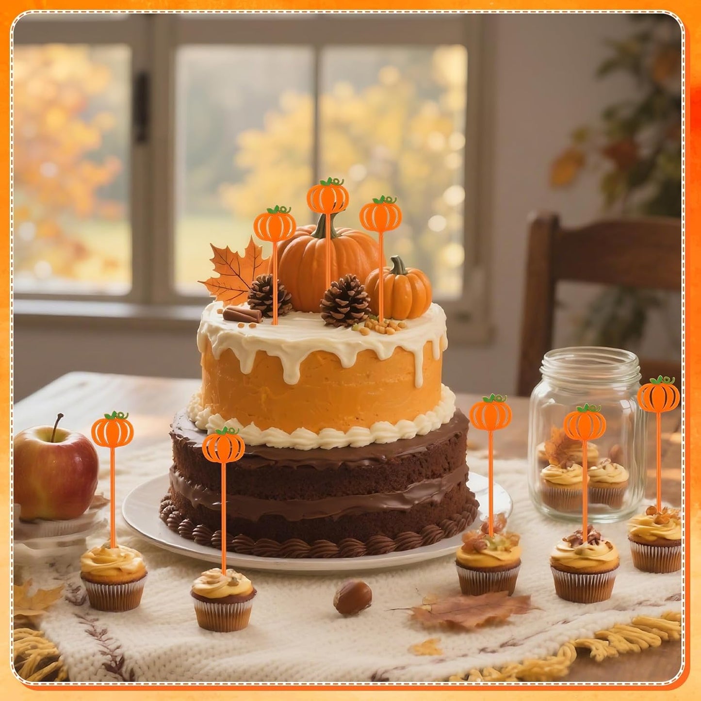 36 Pcs Fall Cocktail Stirrers, Pumpkin Drink Stirrers Plastic Swizzle Sticks Reusable Coffee Stirrer Stir Sticks for Halloween Autumn Thanksgiving Party Tea Coffee Bar Decoration
