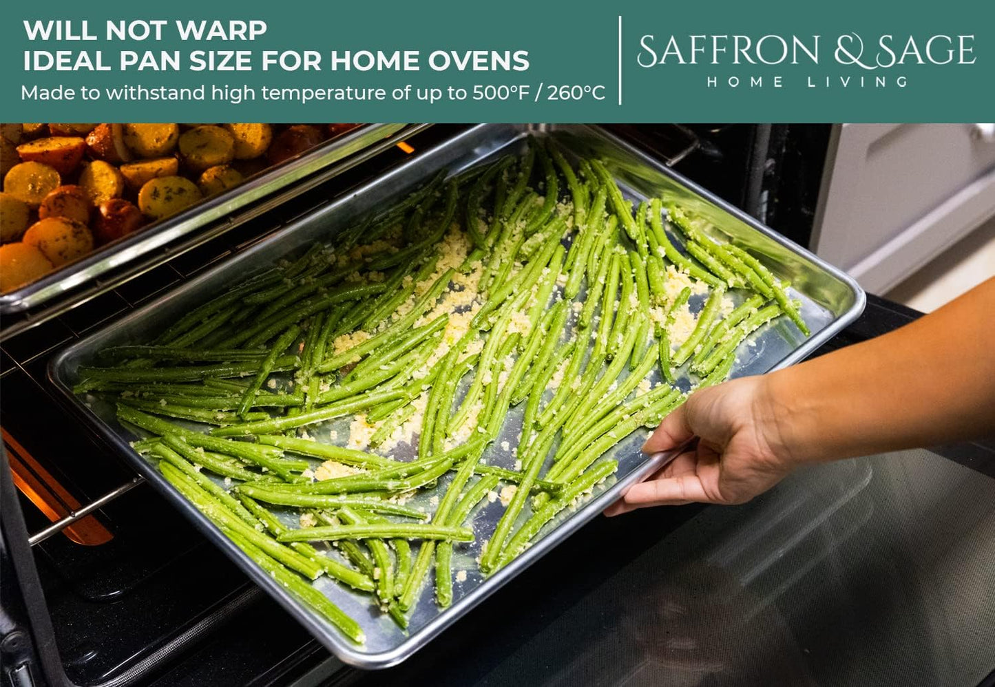 Commercial Quality Cookie Sheet Pan - 2 Pack Aluminum Half Sheet Baking Pan by Saffron & Sage Home Living - This 18x13 Baking Sheet Set is Rust & Warp Resistant, Heavy Duty, of Thick Gauge