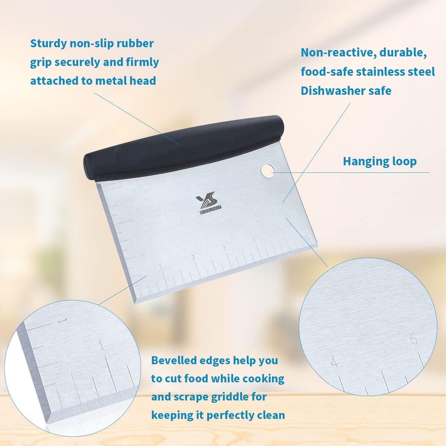 MSY BIGSUNNY Dough Scraper Baking Pastry Cutter Good Grip Pastry Scraper Chopper Stainless Steel Dough Cutter