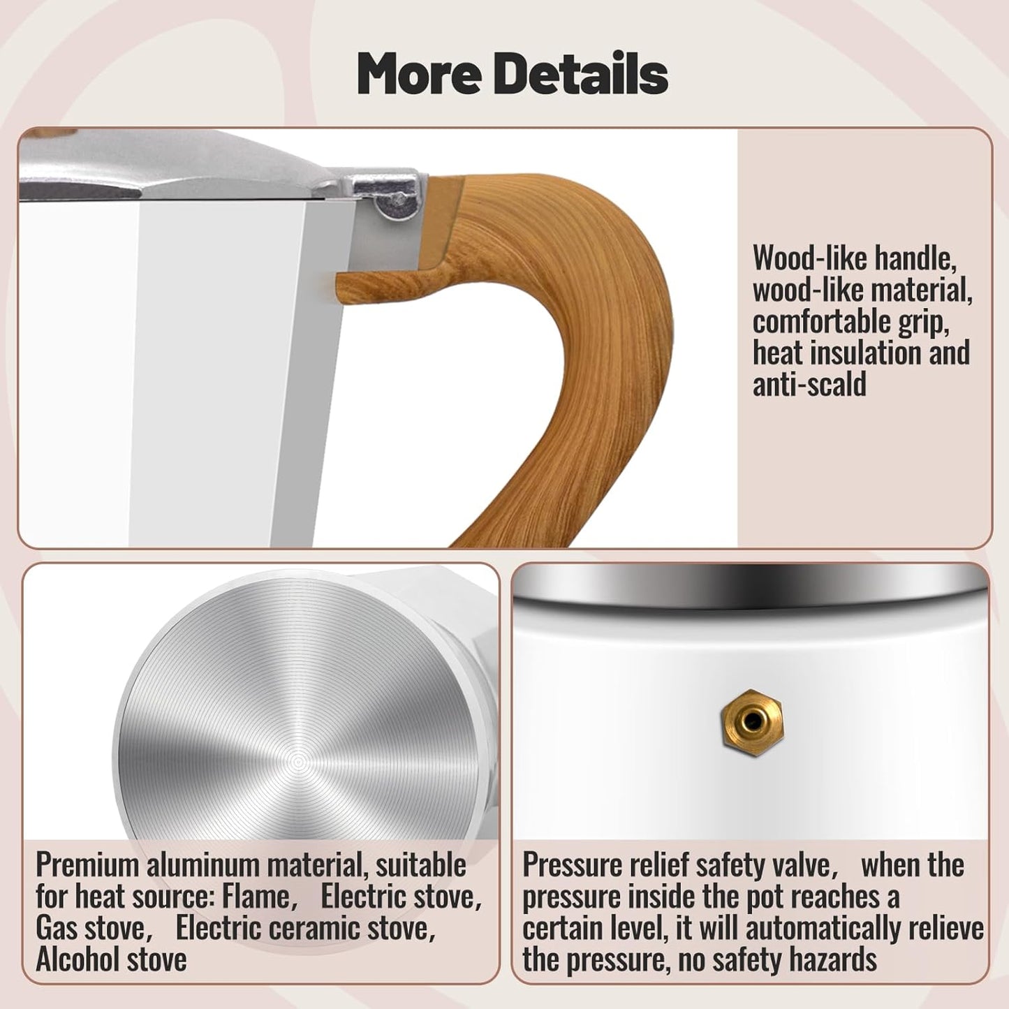 3 Cup Aluminum Moka Pot Classic Stovetop Espresso Coffee Maker 150ml 5oz Coffeemaker Percolator Mocha Express Preferred Cafe Makers for Italian and Cuban Café Brewing White