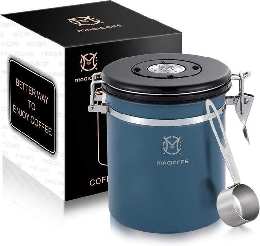 Airtight Coffee Storage Container - with Co2 Valve Coffee Bean Grounds Storage Canister Medium Blue 16oz