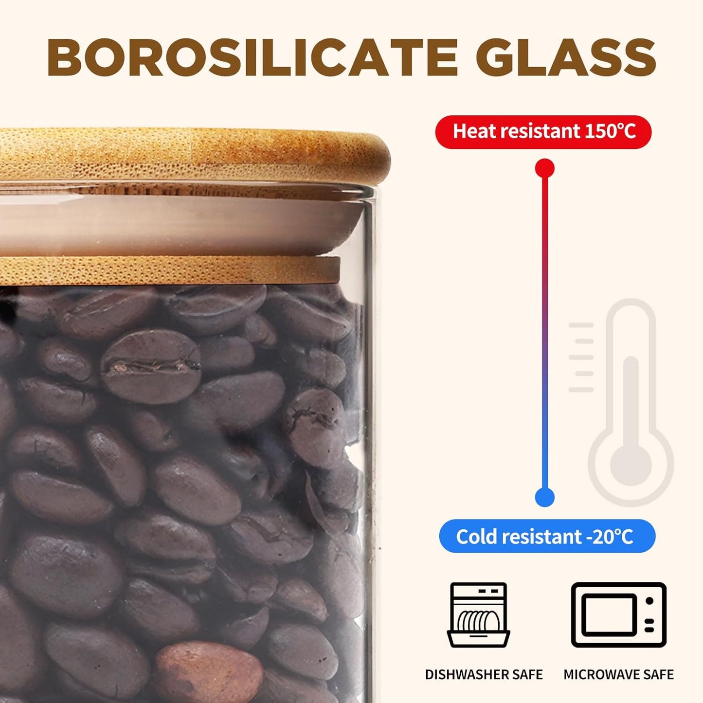 32oz Glass Food Storage Jars, Glass Jars with Bamboo Lids, Kitchen Storage Jars, Canisters with Airtight Lids for Spice, Coffee, Cookie, Set of 4, Pantry Organizers