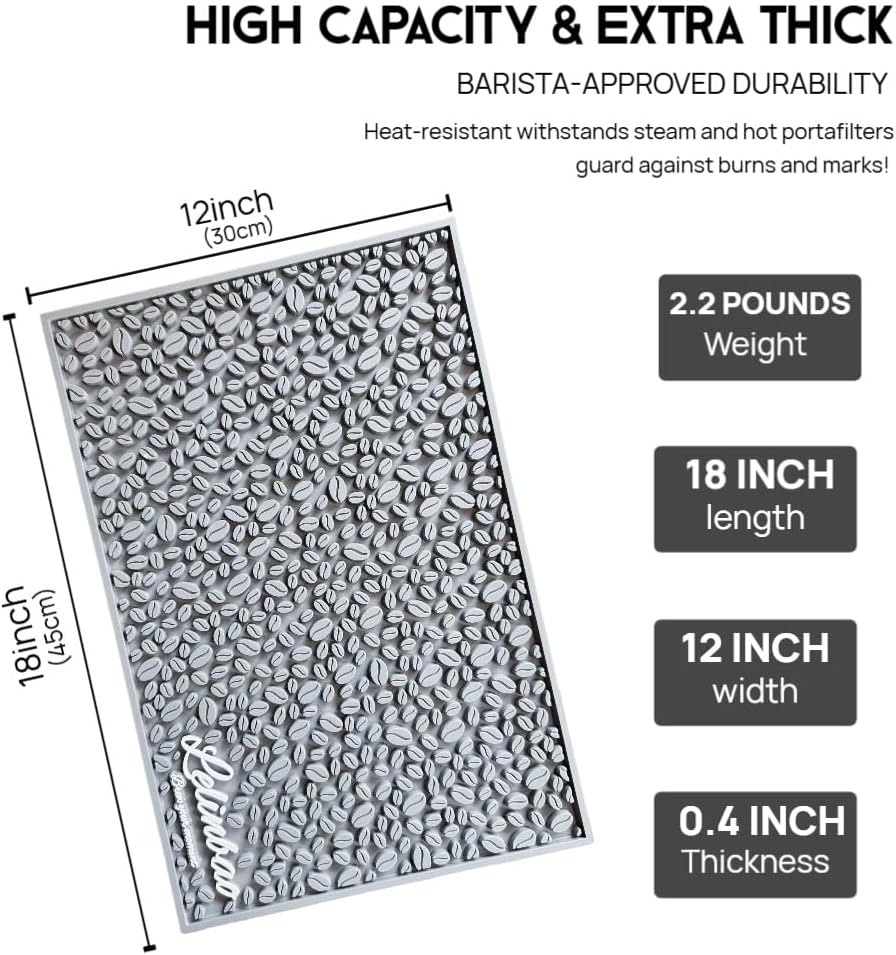 Coffee Machine Mat for Countertops, Waterproof Dish Drying Mat for Kitchen, Bars, Restaurant, 18X12in 1cm Thick Coffee Mat, Bar Decor, Espresso Mat, Non-Slip Drip Tray Mat(Gray,18"x12")