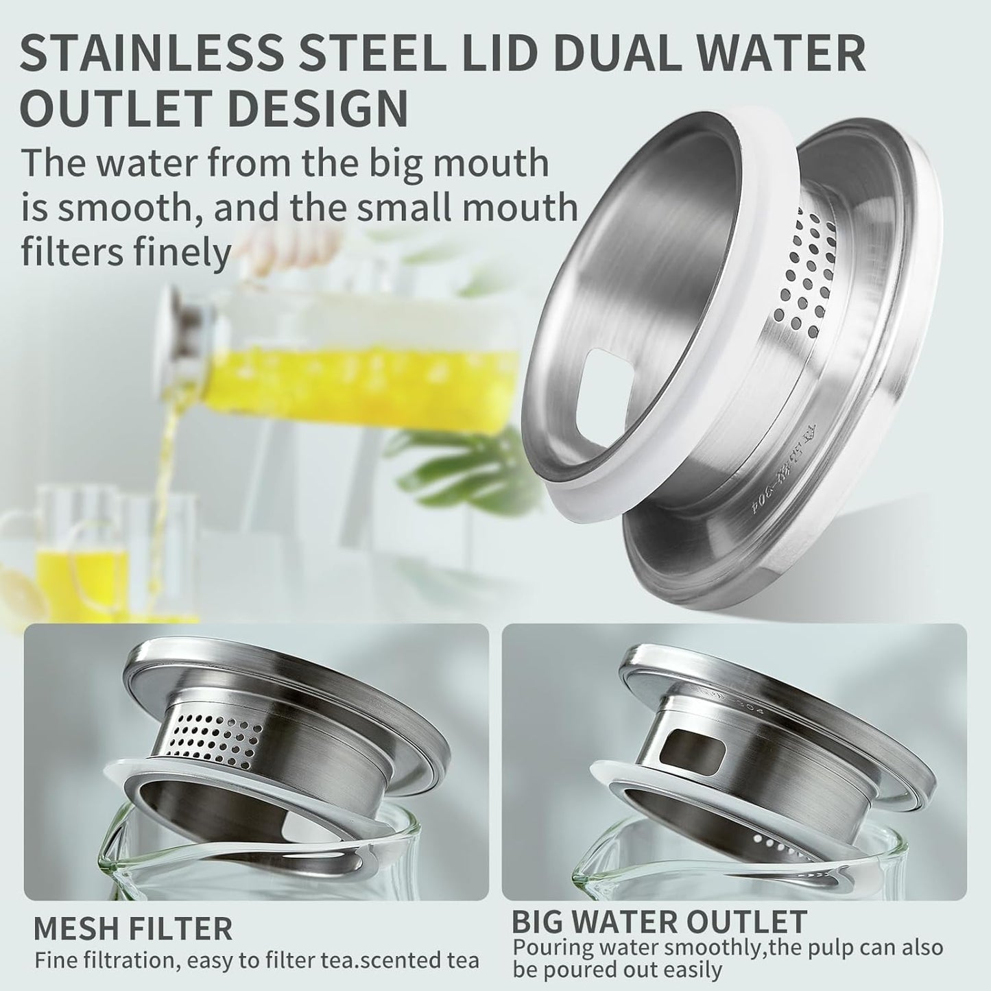 53OZ Glass Pitcher with Lid and Spout, Water Jug, 1580ml Carafe for Hot/Cold Water, Large Iced Tea Pitcher for Coffee, Juice and Homemade Beverage