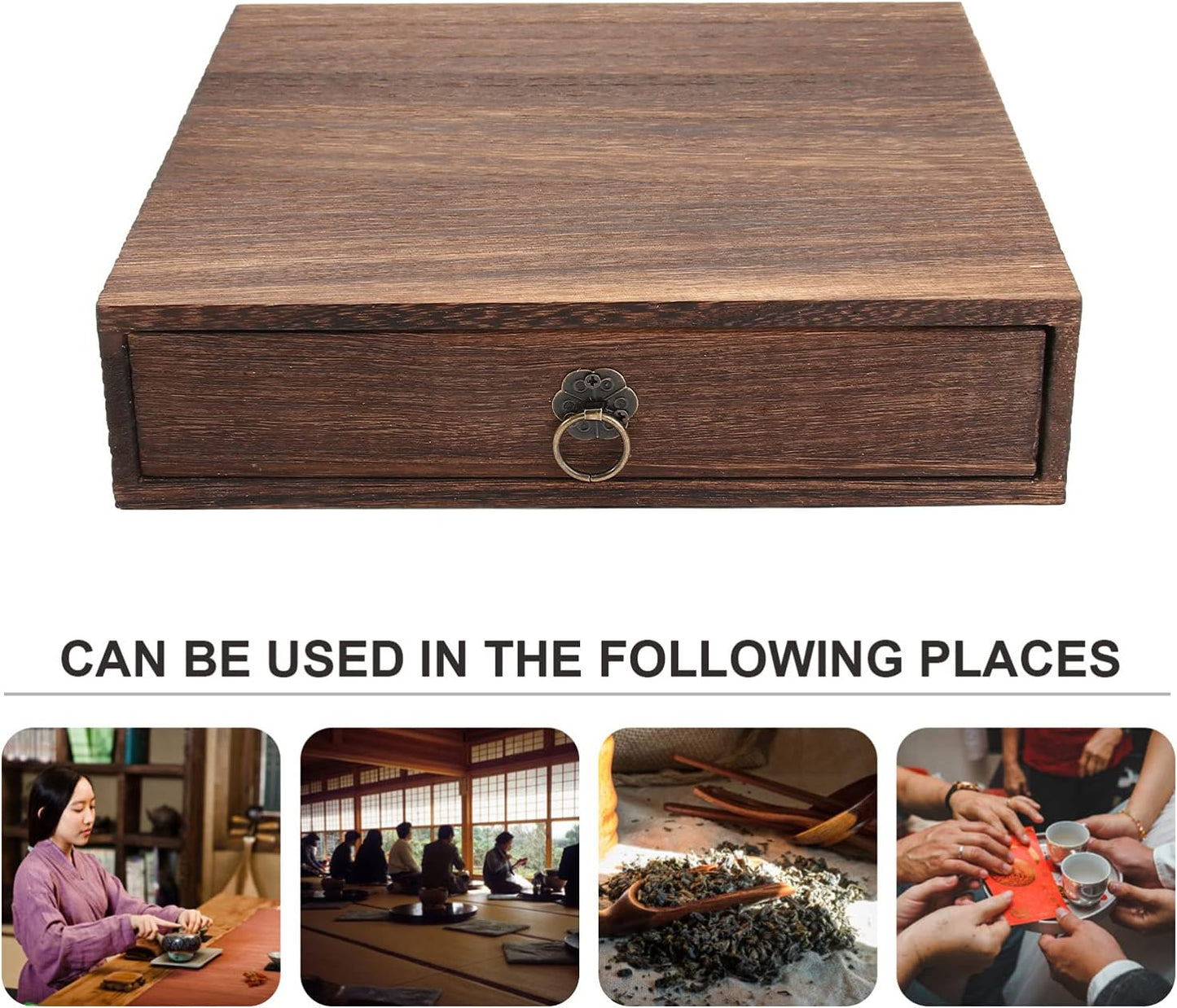 Zerodeko Wooden Tea Box Drawer, Vintage Tea Storage Box Holder, Coffee Sugar Bag Container for Home Office Packet Accessories