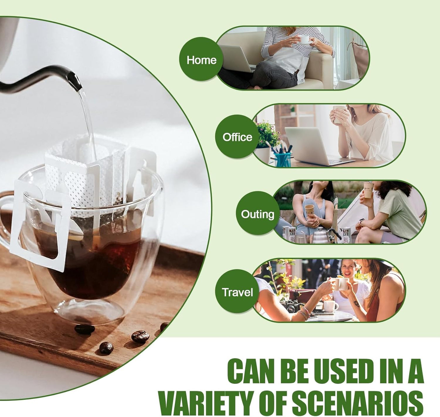 CARGEN 100Pcs Portable Coffee Filter Paper Bag - Hanging Ear Drip Coffee Bags Single Serve Disposable Pour Over Filter Bag for Camping, Backpacking, Travel, Office, Home, Outdoor and on the go