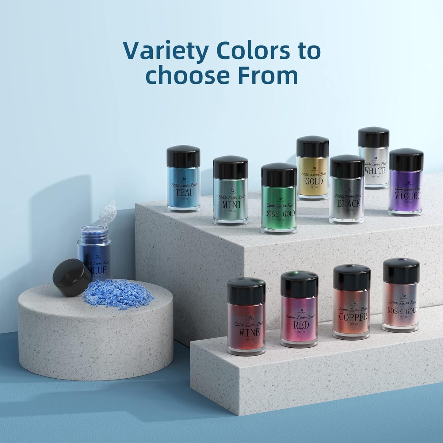 Edible Glitter Set - Luster Dust Edible Set 12 Metallic Colors - Food Grade Coloring Glitter Shimmer Dust Powder, Dusting Powder for Cake Decorating, Baking, Drinks, Fondant, Candy, Cookie - 5g Each