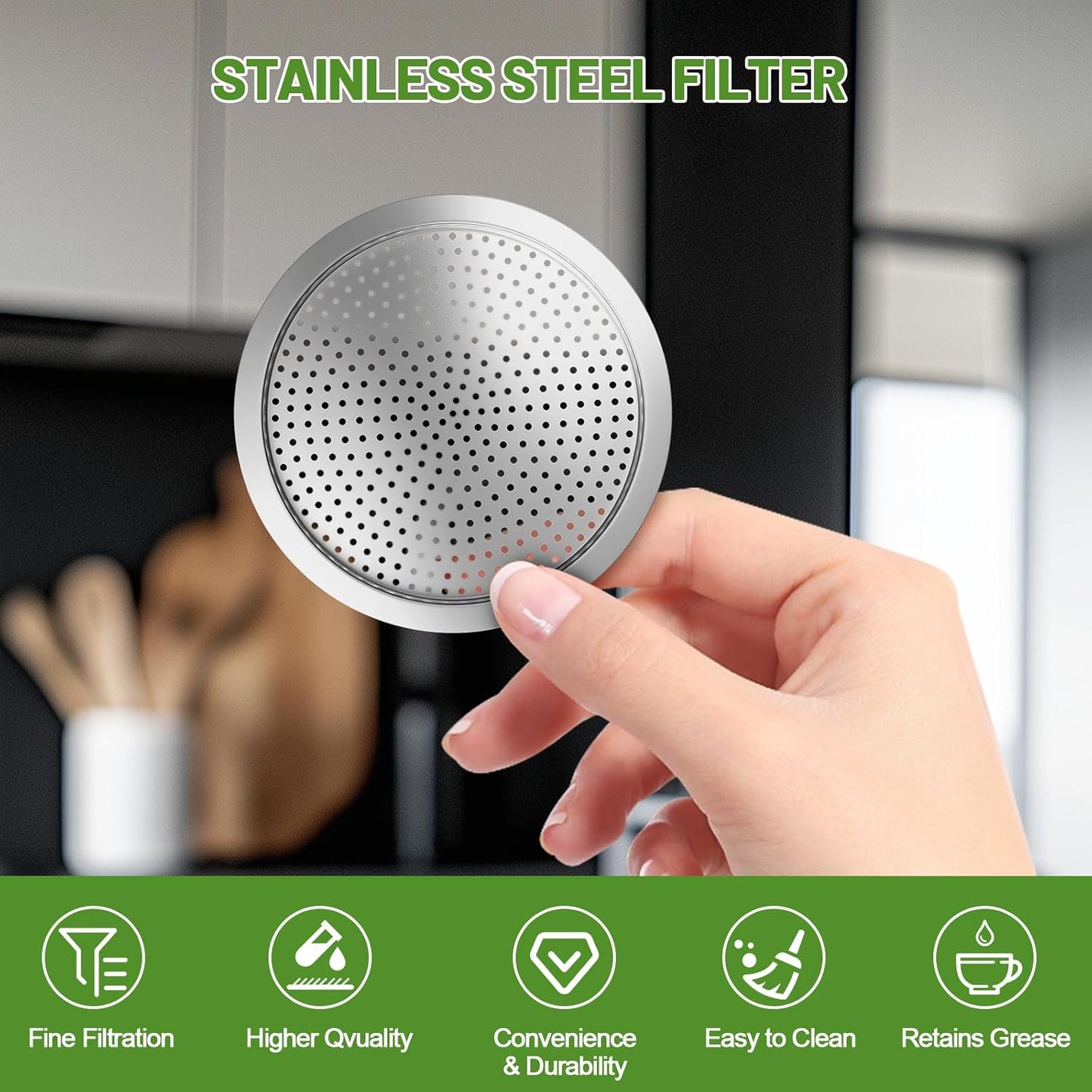 2 Pcs Filter with 3 Pcs Silicone Gasket Seals for 4 Cup Stovetop Espresso Coffee Maker Replacement Parts for 304 Stainless Steel Moka Pot