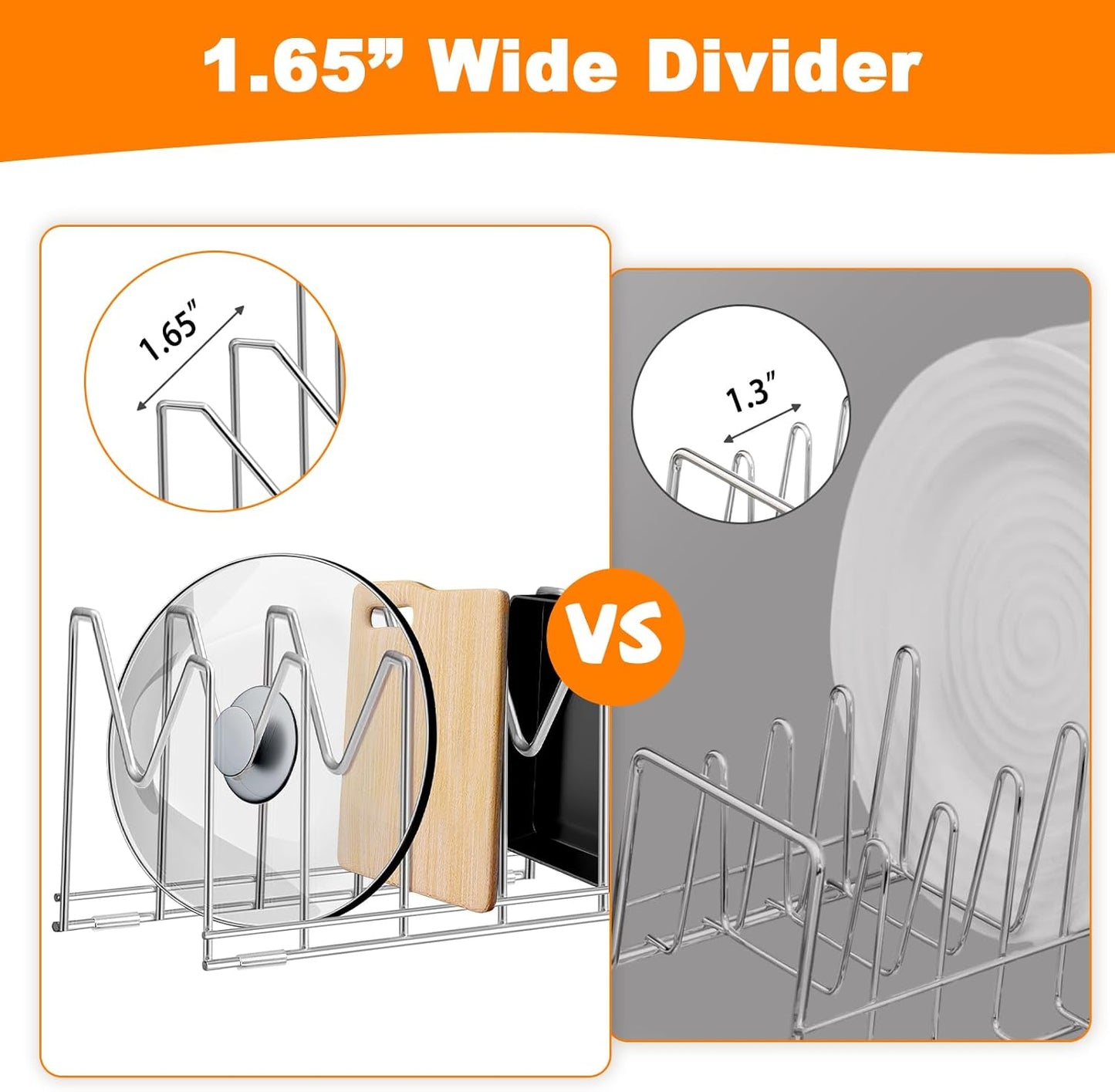 3 Pack Pot Lid Organizer for Cabinet, Stainless Steel Pot Lid Holder with Anti-slip Silicone Mat, Lid Rack for Pans Pots, Bakeware, Plates, Cookie Sheets, Trays, Cutting Boards, Silver