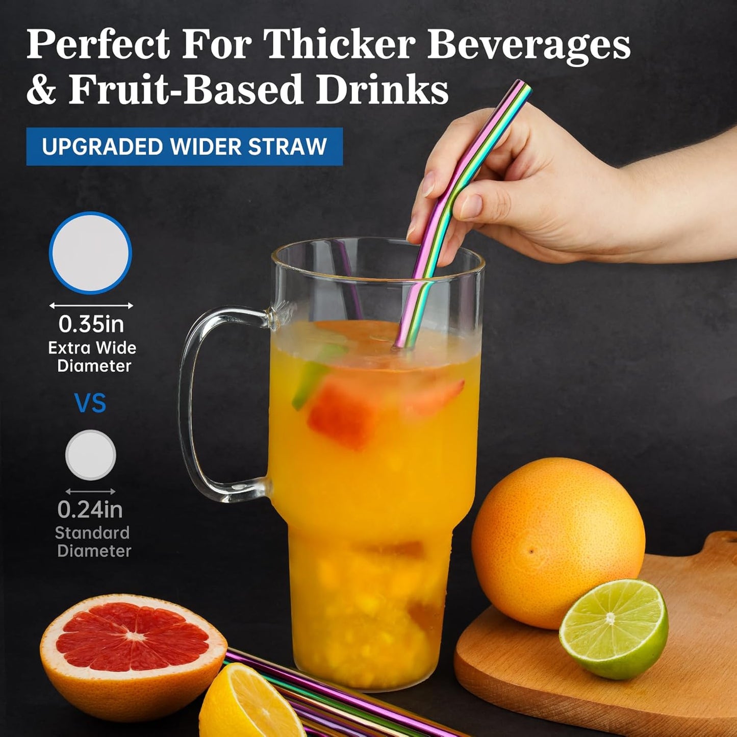 Tomorotec 40oz Straws, 14PCS Stainless Steel Replacement Straws for Stanley 40oz Adventure Quencher Travel Tumblers w/Cleaning Brushes 2PCS, Food-Grade, Dishwasher Safe for Smoothies (Metallic)