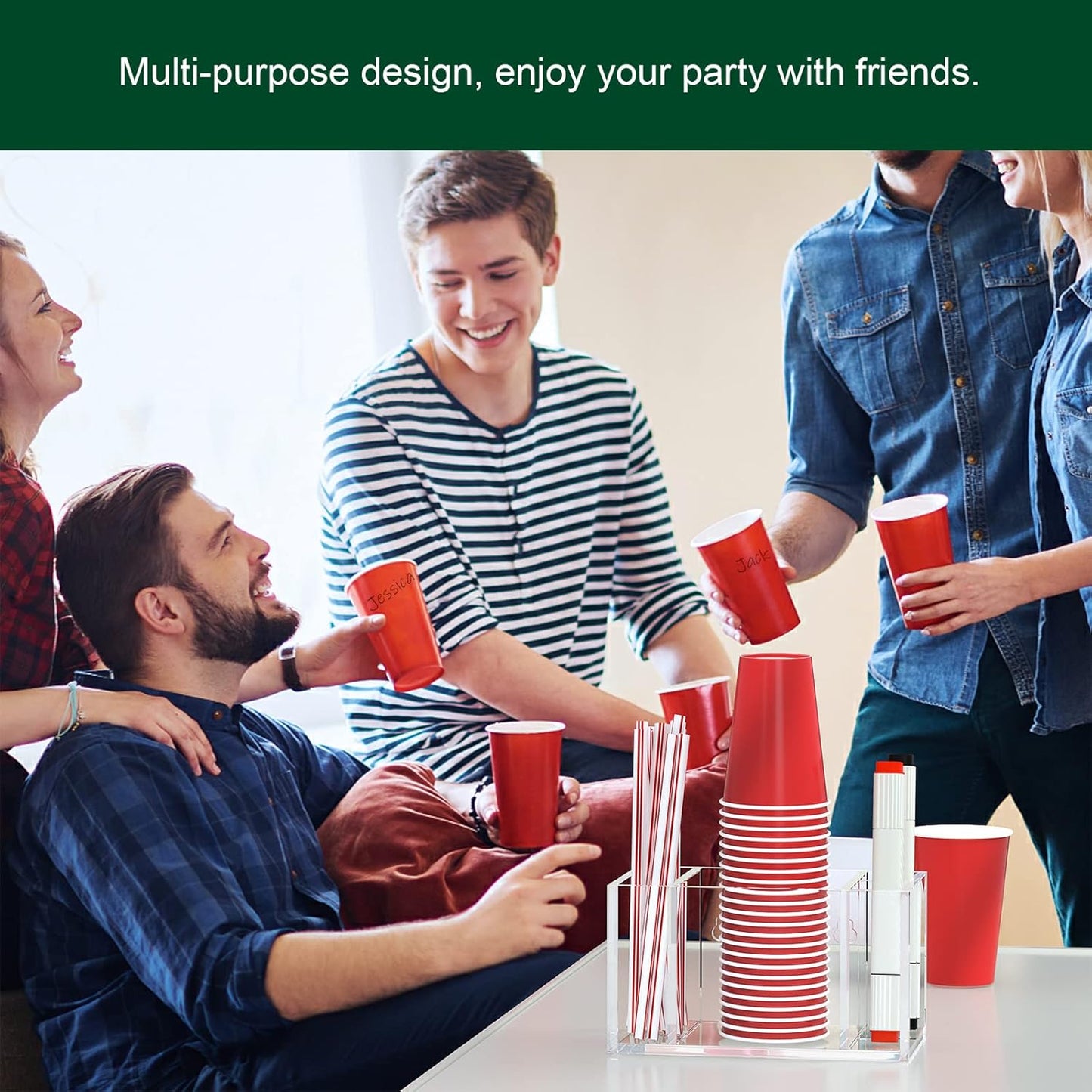 Cup Holder with Slot Mark Your Cup, Party Dispenser Acrylic Cup Organizer and Bar Counter Decor, Clear